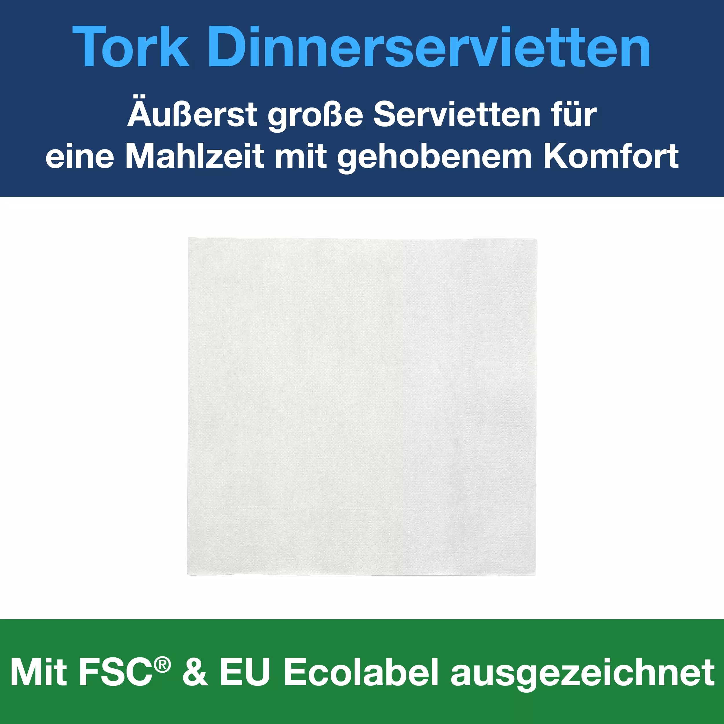Tork Dinnerservietten Weiß, 1/4-Falz, 2‑lagig, 40 cm × 39 cm, 12 × 150 Servietten, 478746