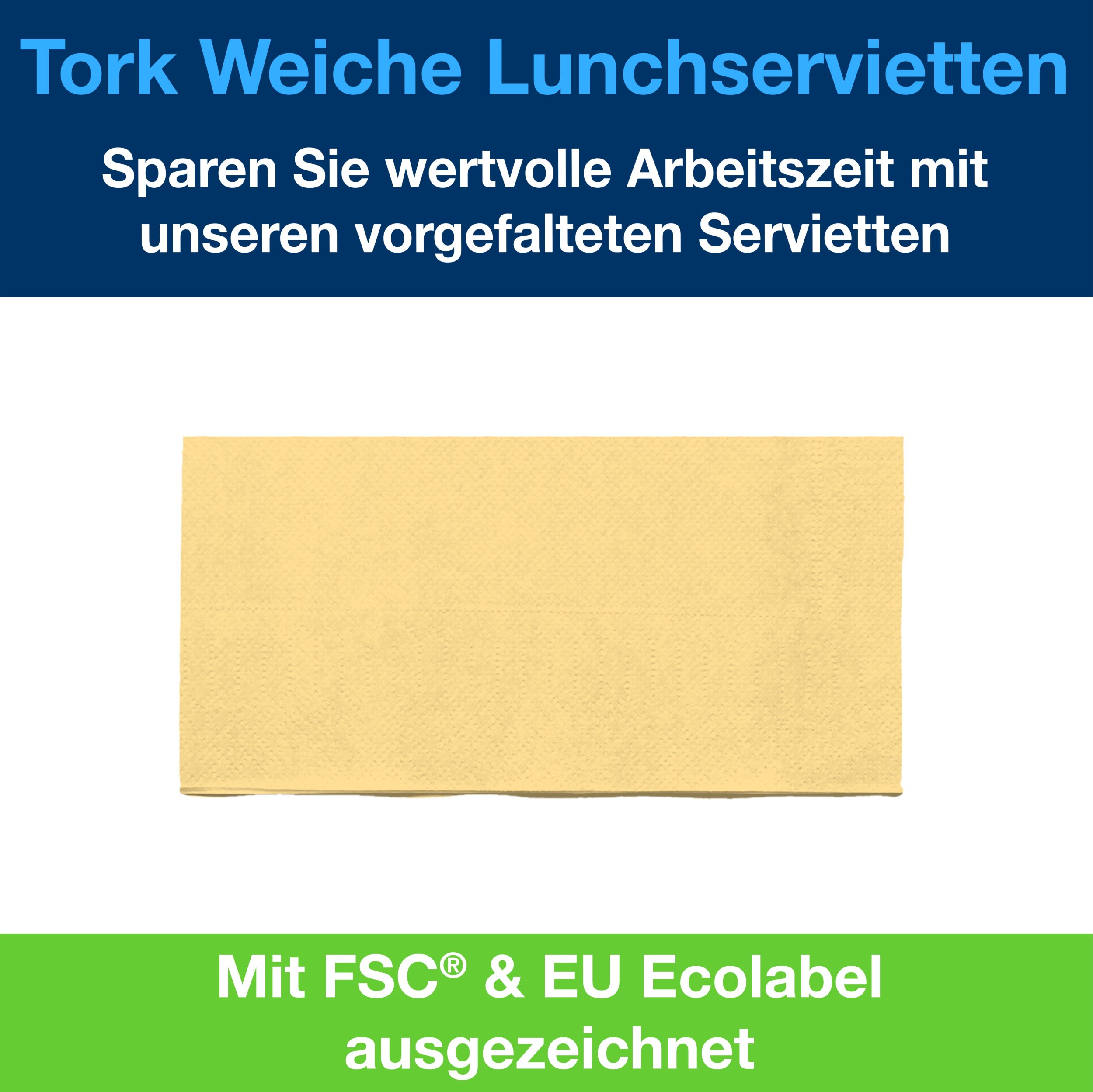 Tork Soft Lunchserviette Champagner, 1/8-Falz, 3-lagig, 33 cm × 33 cm, 10 × 150 Servietten, 477882