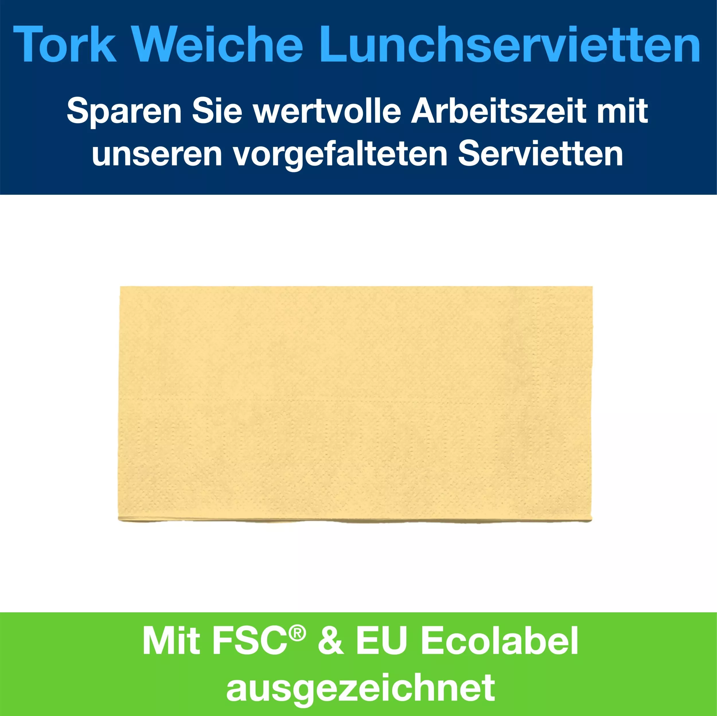 Tork Soft Lunchserviette Champagner, 1/8-Falz, 3-lagig, 33 cm × 33 cm, 10 × 150 Servietten, 477882