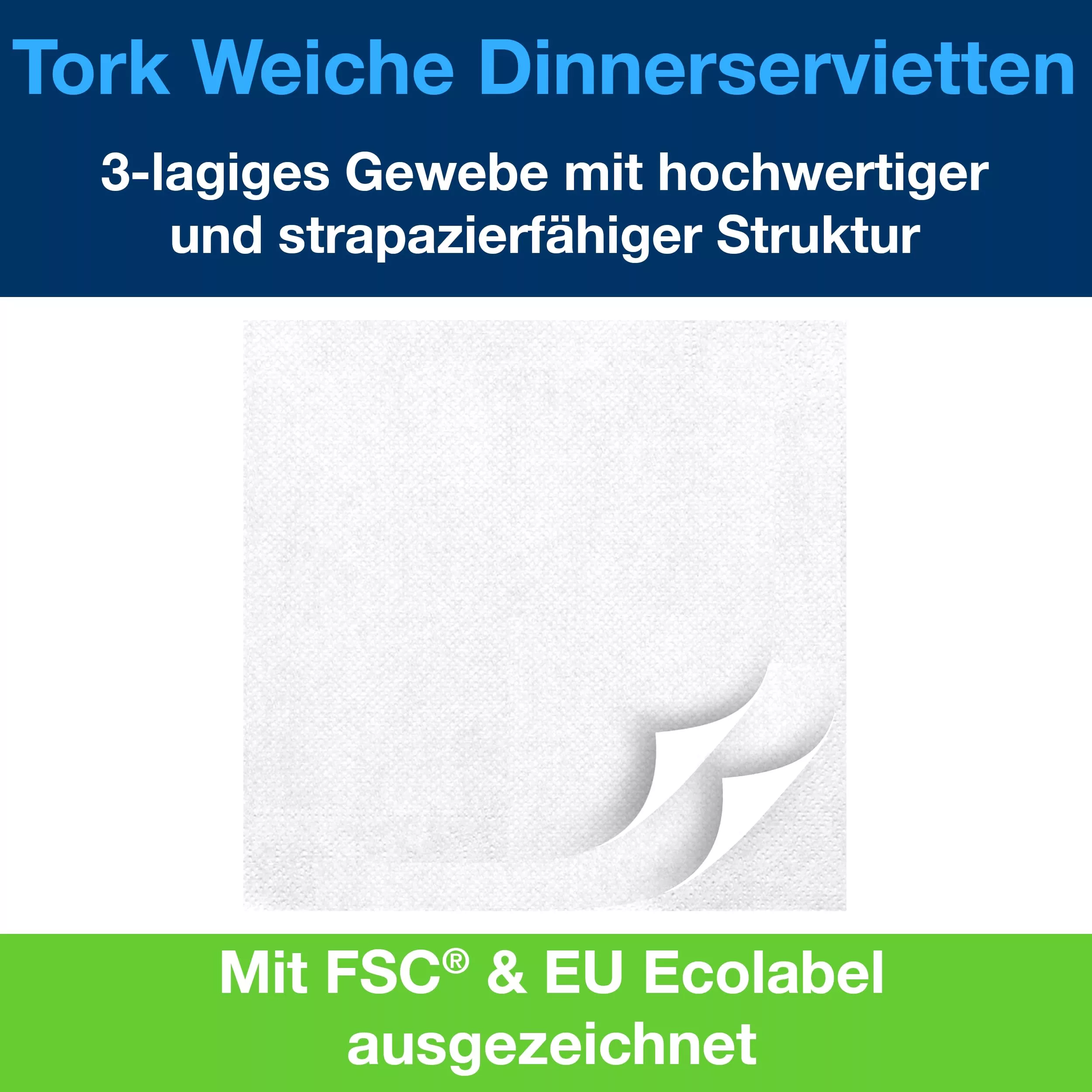 Tork Soft Dinnerservietten Weiß, 1/8‑Falz, 3‑lagig, 39 cm × 39 cm, 12 × 100 Servietten, 477579