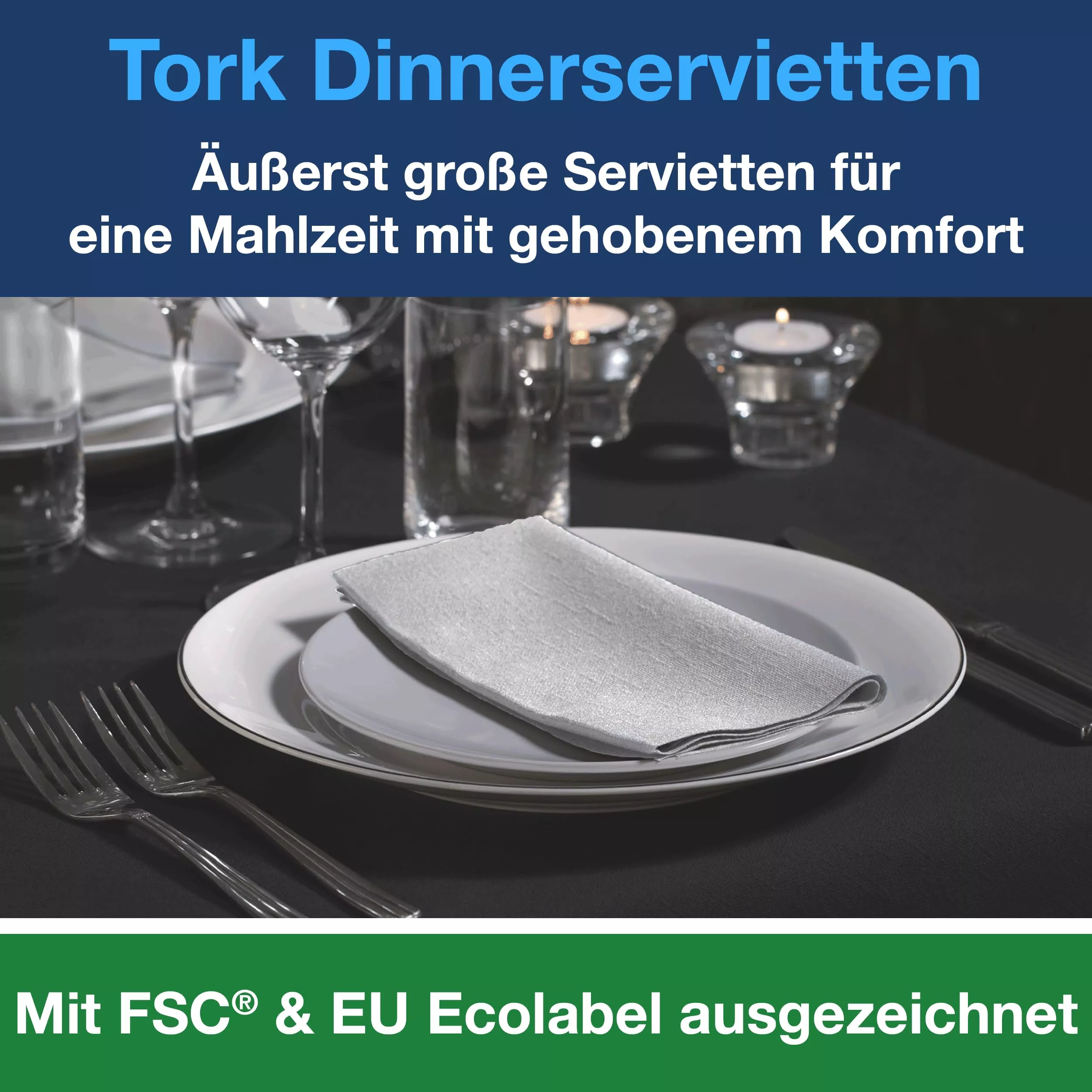 Tork Dinnerservietten Weiß, 1/8‑Falz, 2‑lagig, 39 cm × 39 cm, 12 × 150 Servietten, 477554