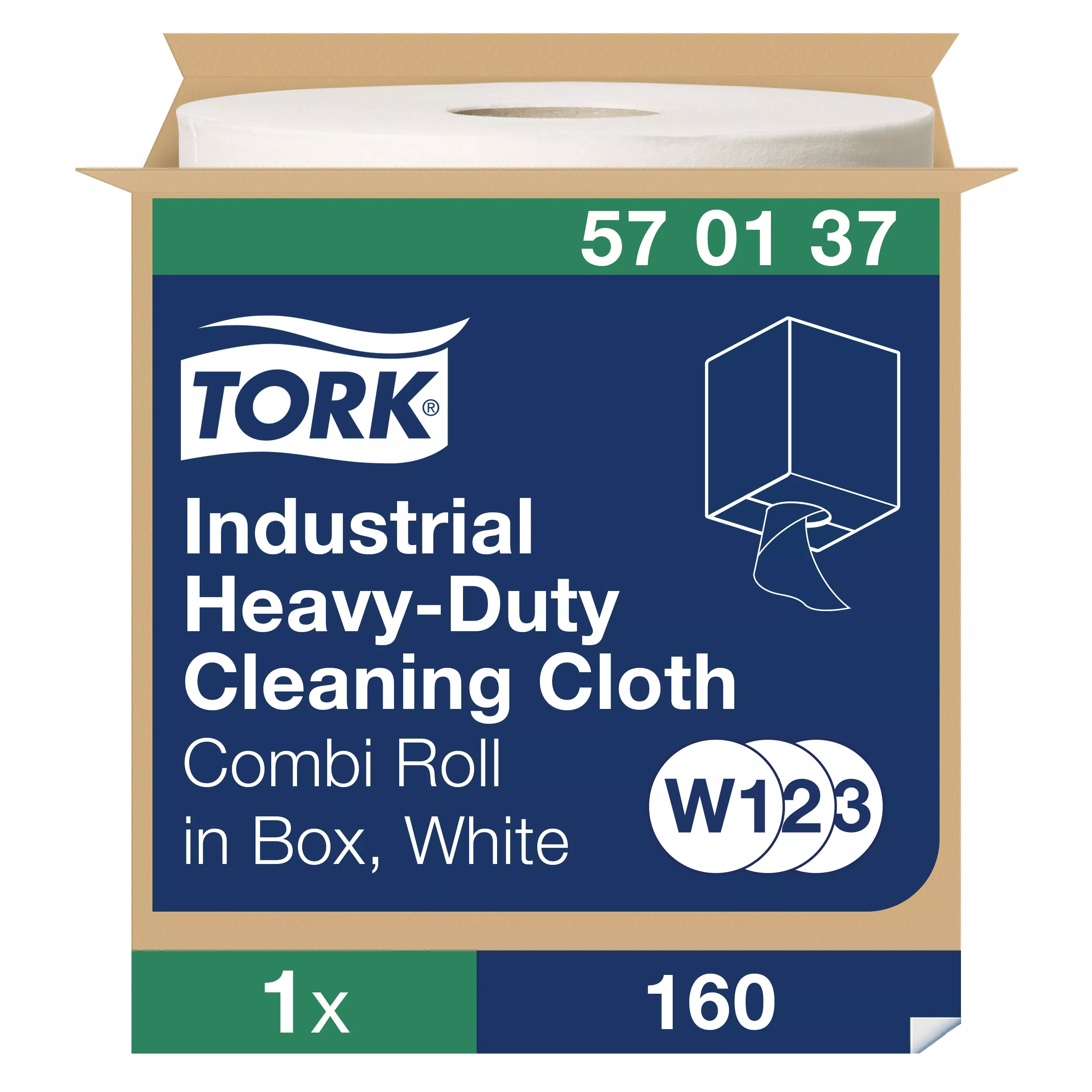 Tork Extra Starke Industrie Reinigungstücher Weiß W1/2/3, Mehrfach verwendbar, 1 × 160 Tücher, 570137