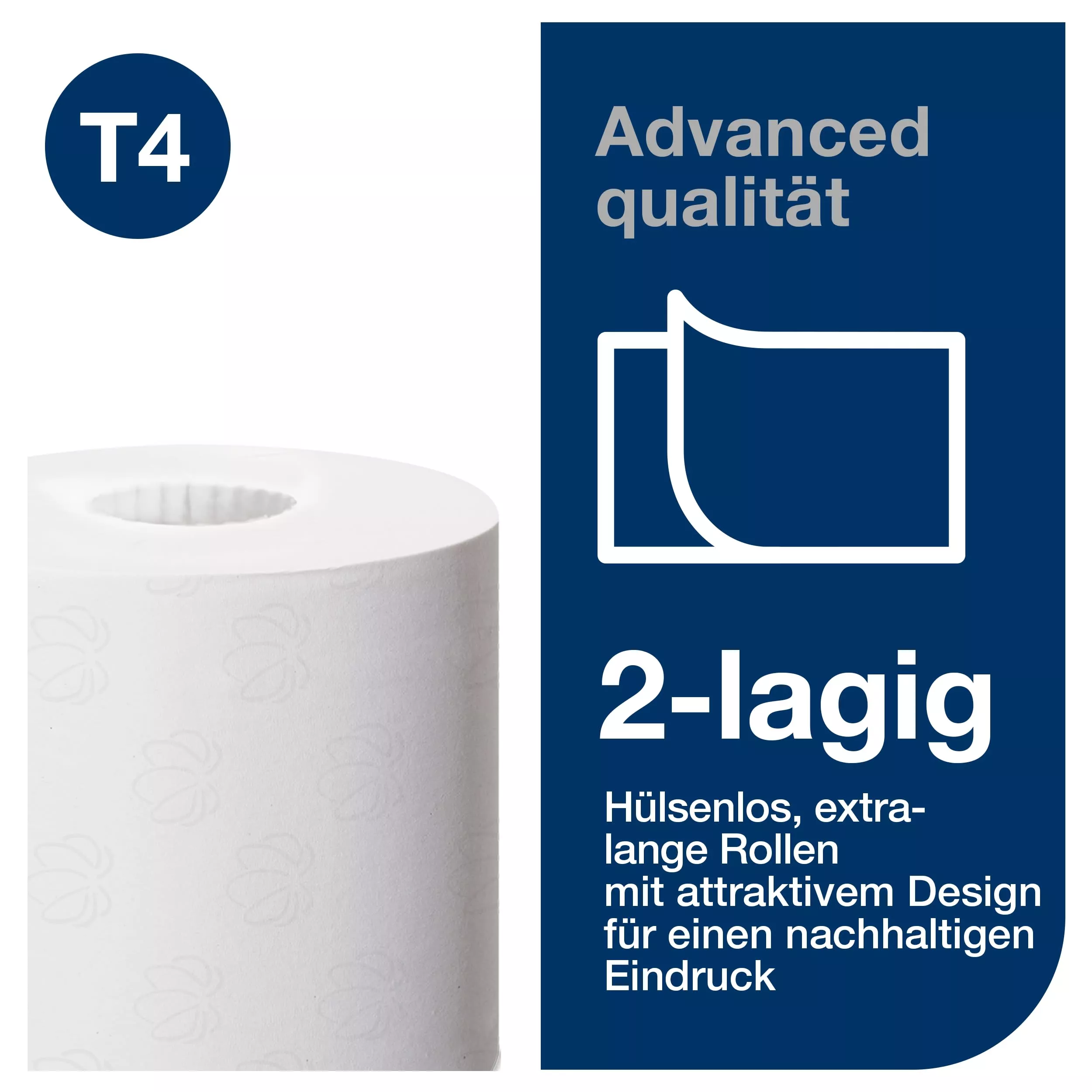 Tork hülsenloses Kleinrollen-Toilettenpapier Weiß T4, Advanced, 2‑lagig, 24 × 400 Blatt, 472132