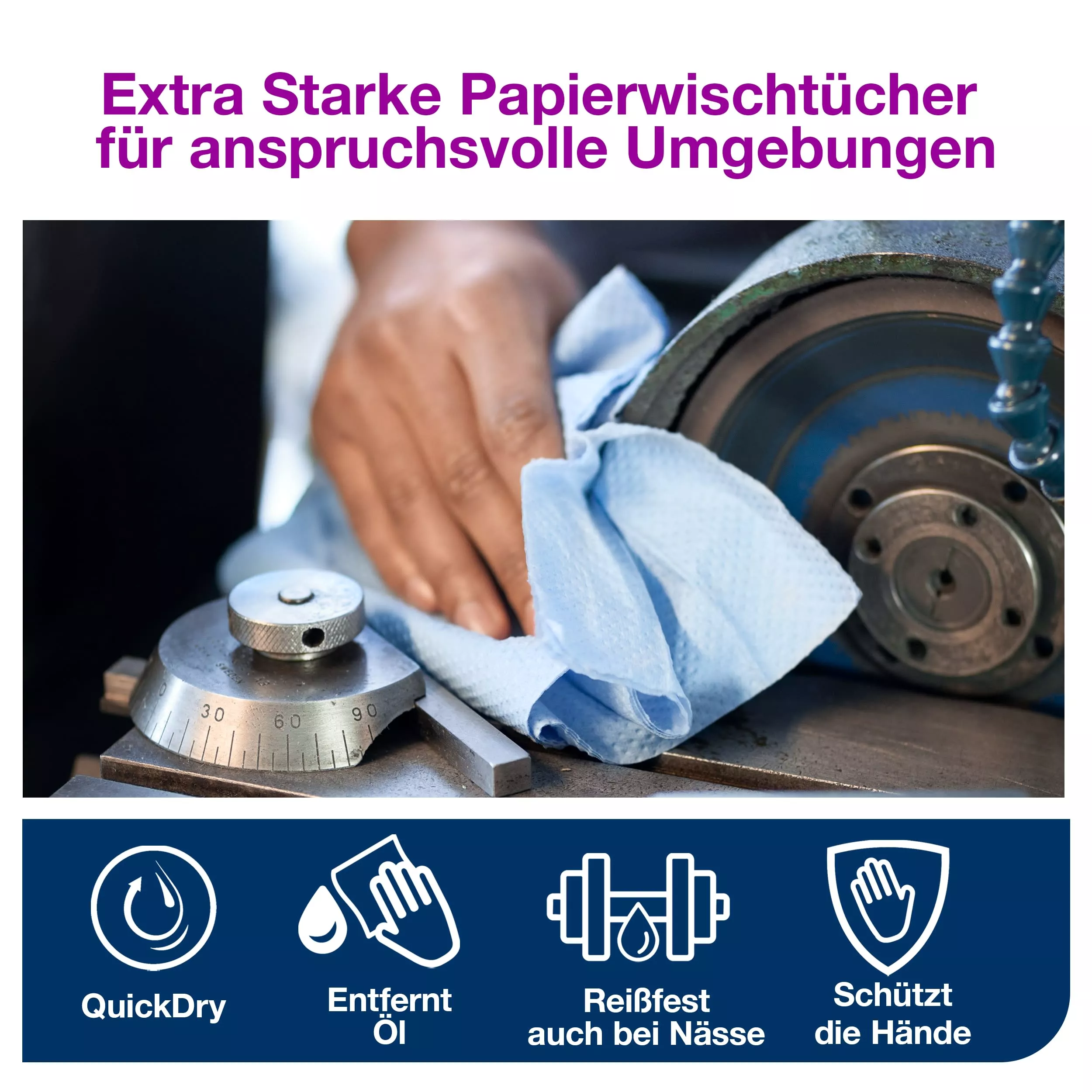 Tork Extra Starke Industrie Papierwischtücher Blau W7, Spenderbox, 1 Box, 130083