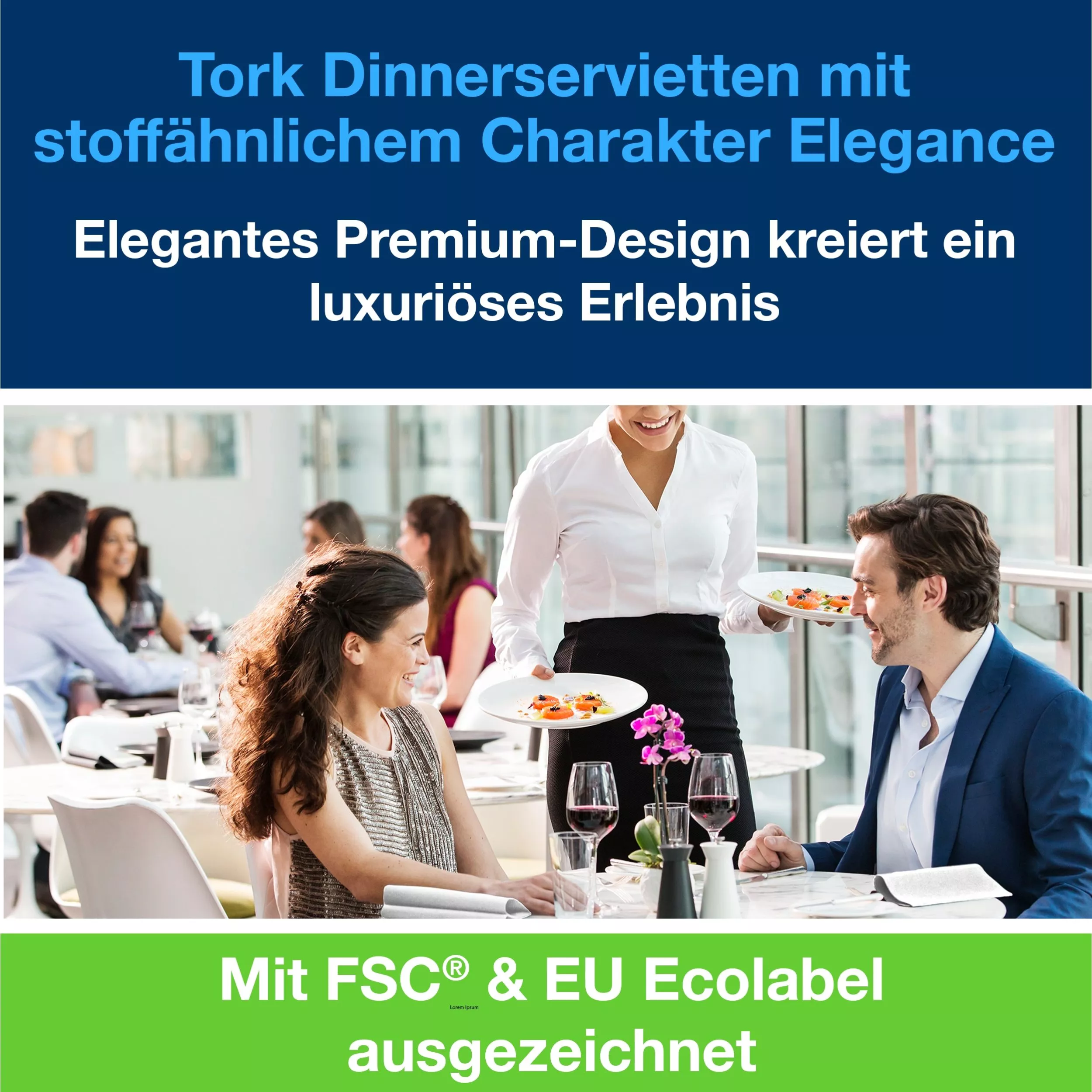 Tork Premium Textile Feel Elegance Dinnerservietten, 1/4-Falz, 39 cm × 39 cm, 10 × 50 Servietten, 509413