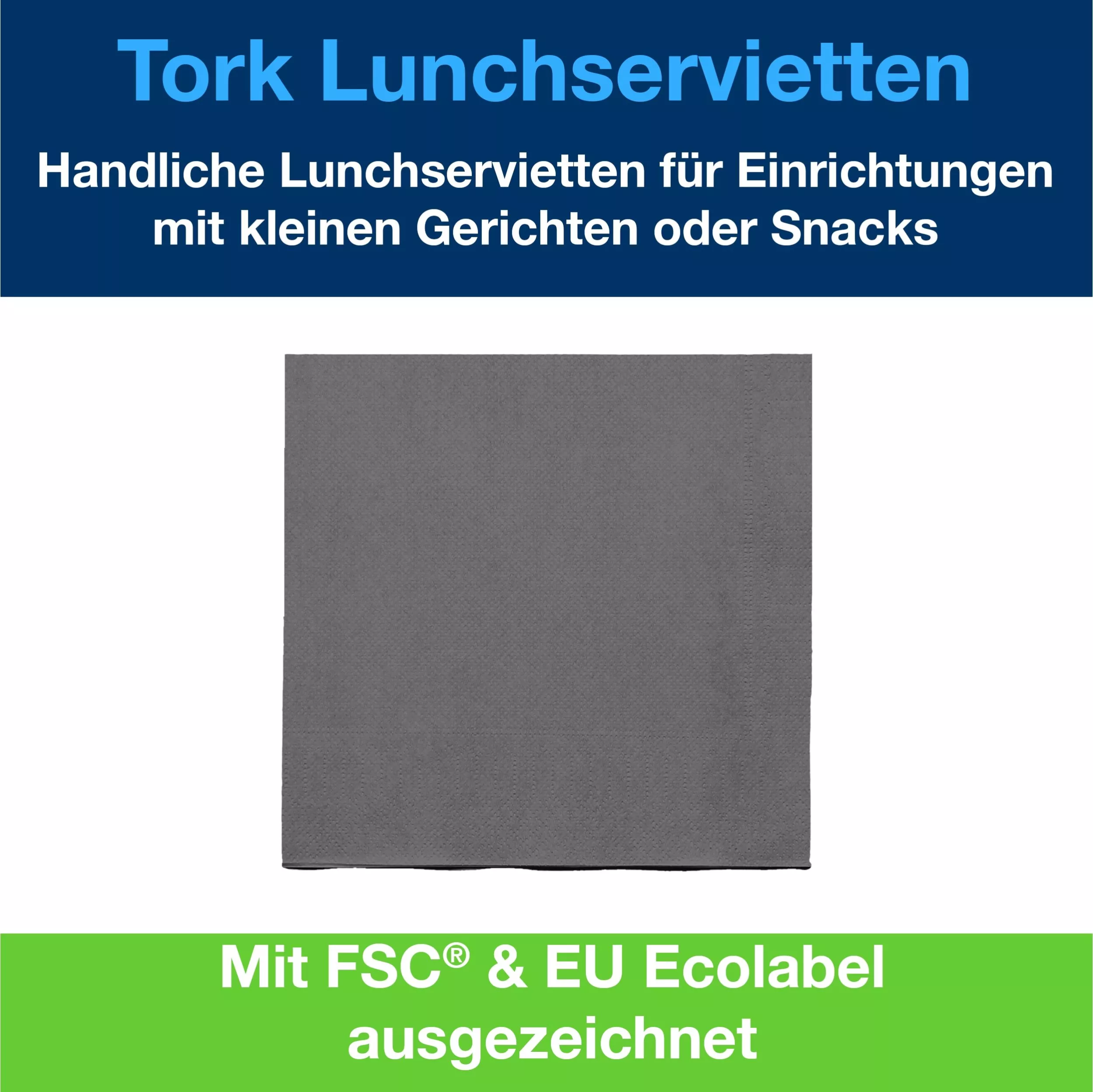 Tork Lunchservietten Anthrazit, 1/4-Falz, 2-lagig, 33 cm × 33 cm, 10 × 200 Servietten, 477846