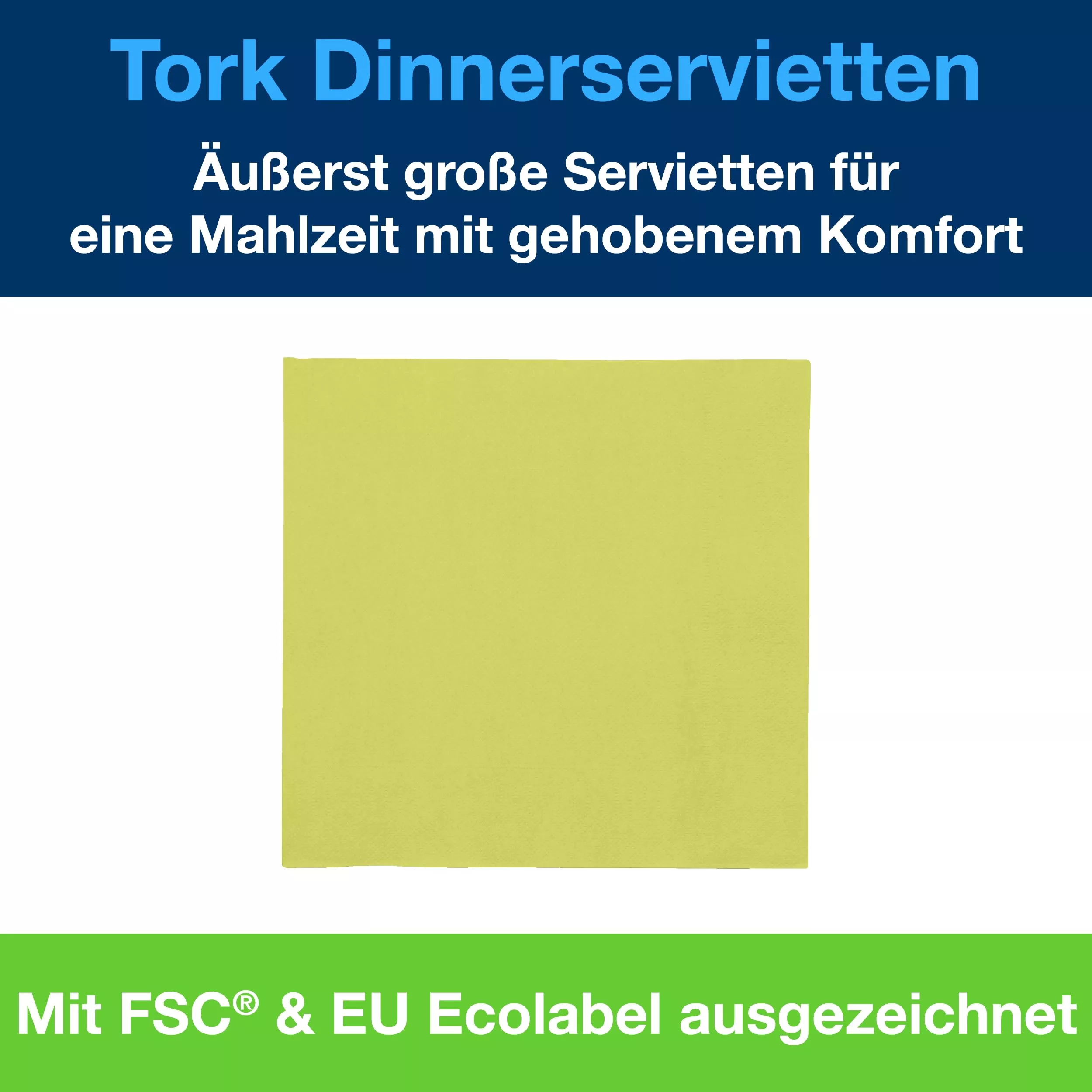 Tork Dinnerservietten Limone, 1/4-Falz, 2‑lagig, 40 cm × 39 cm, 12 × 150 Servietten, 477900