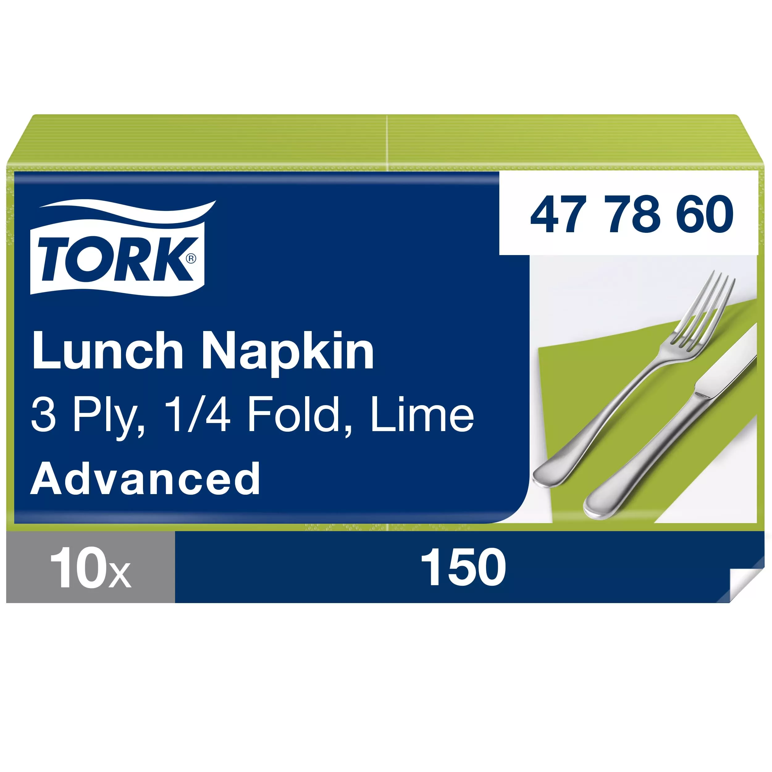 Tork Soft Lunchservietten Limone, 1/4-Falz, 3-lagig, 33 cm × 33 cm, 10 × 150 Servietten, 477860