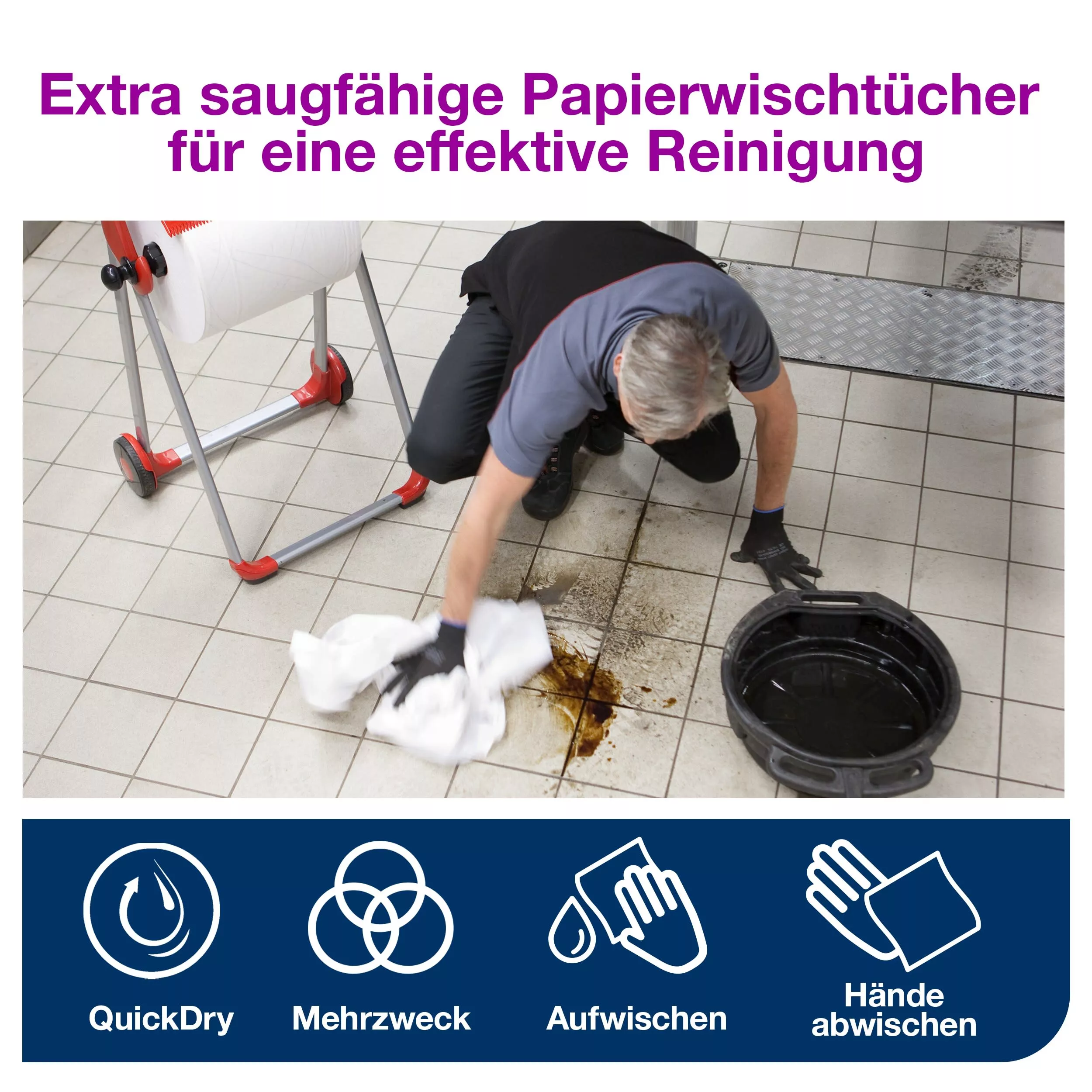 Tork Starke Mehrzweck-Papierwischtücher Weiß W1, Saugstark, 1 × 1.500 Blatt, 130045