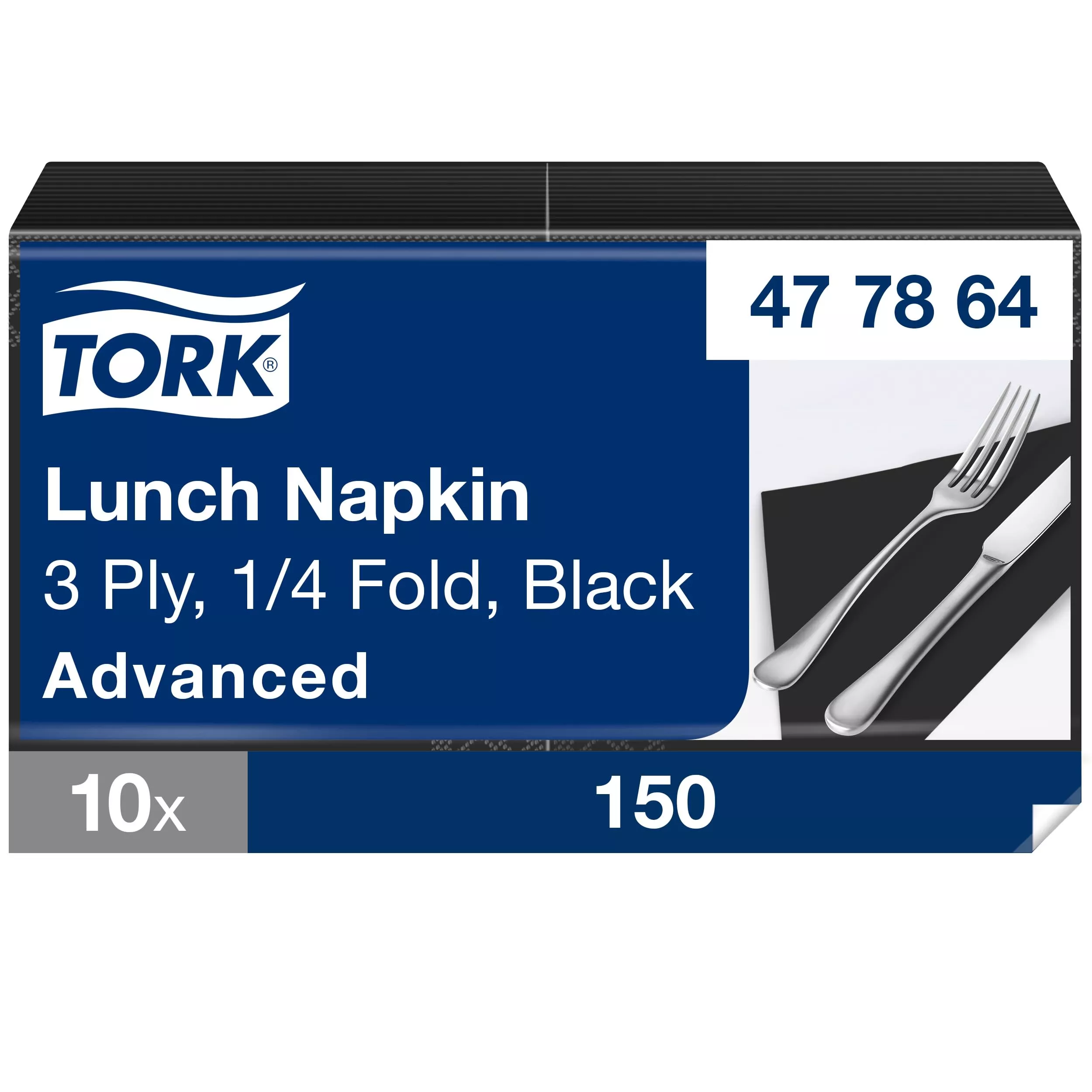 Tork Soft Lunchservietten Schwarz, 1/4-Falz, 3-lagig, 33 cm × 33 cm, 10 × 150 Servietten, 477864