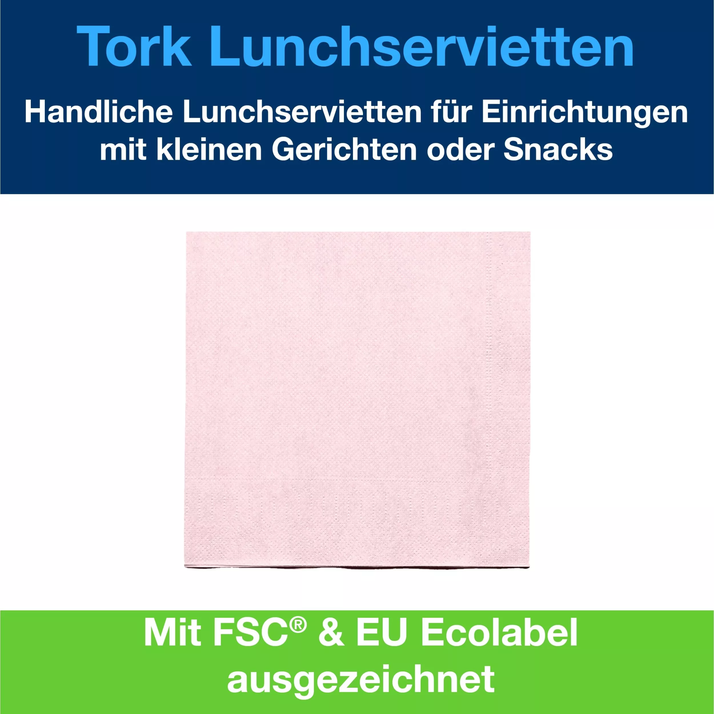 Tork Lunchservietten Hellrosa, 1/4-Falz, 2-lagig, 33 cm × 33 cm, 10 × 200 Servietten, 477847