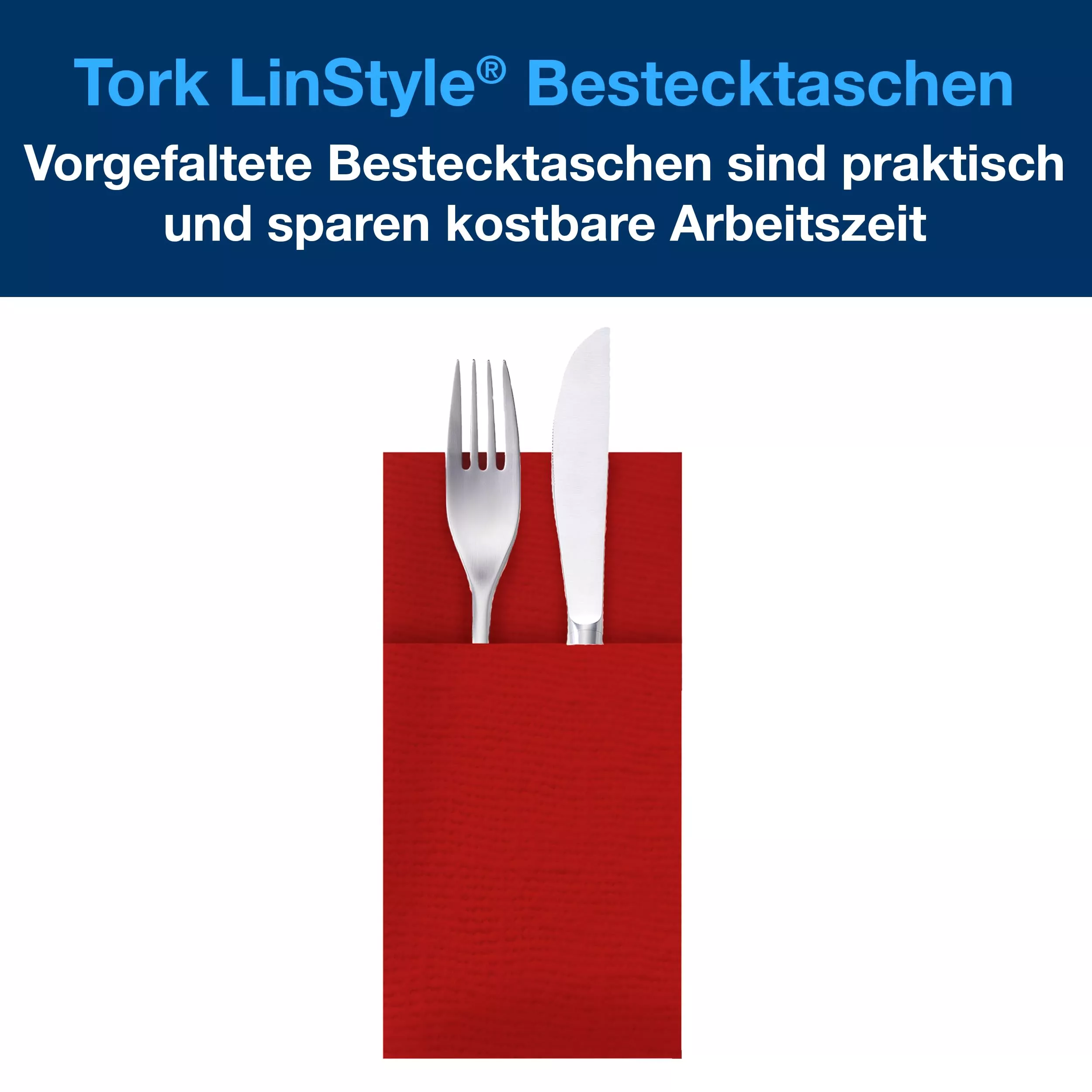 Tork LinStyle® Bestecktaschen Bordeauxrot, strapazierfähig, 39 cm × 39 cm, 6 × 60 Servietten, 509604