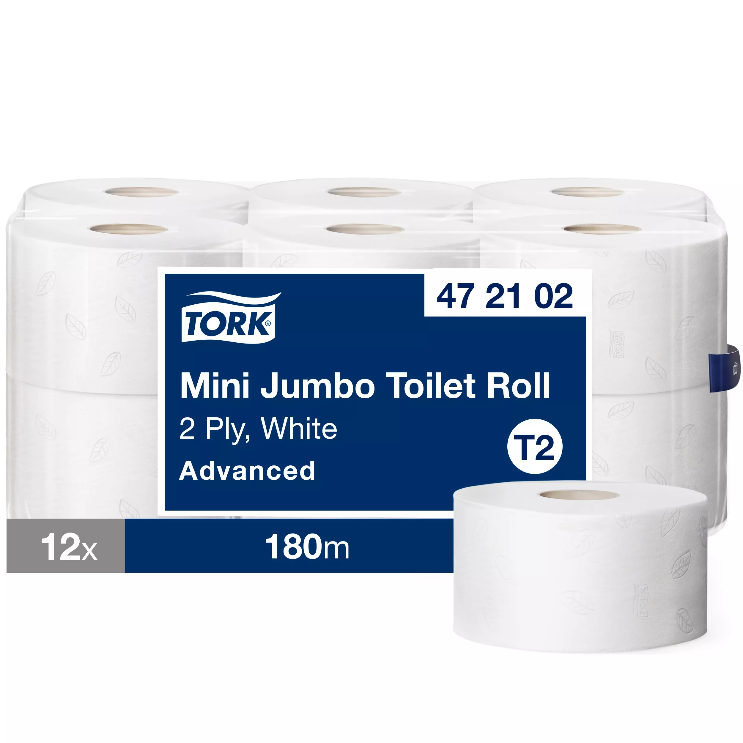 Tork Mini Jumbo Toilettenpapier Weiß T2, Advanced, 2-lagig, 12 × 180 Meter, 472102