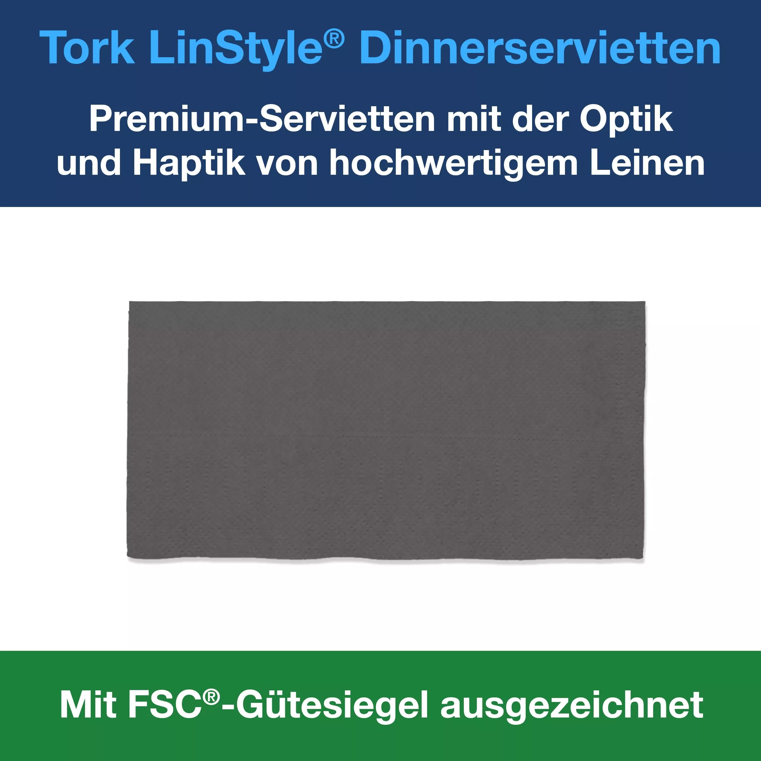 Tork LinStyle® Dinnerservietten Anthrazit, 1/8‑Falz, 40 cm × 39 cm, 12 × 50 Servietten, 478169