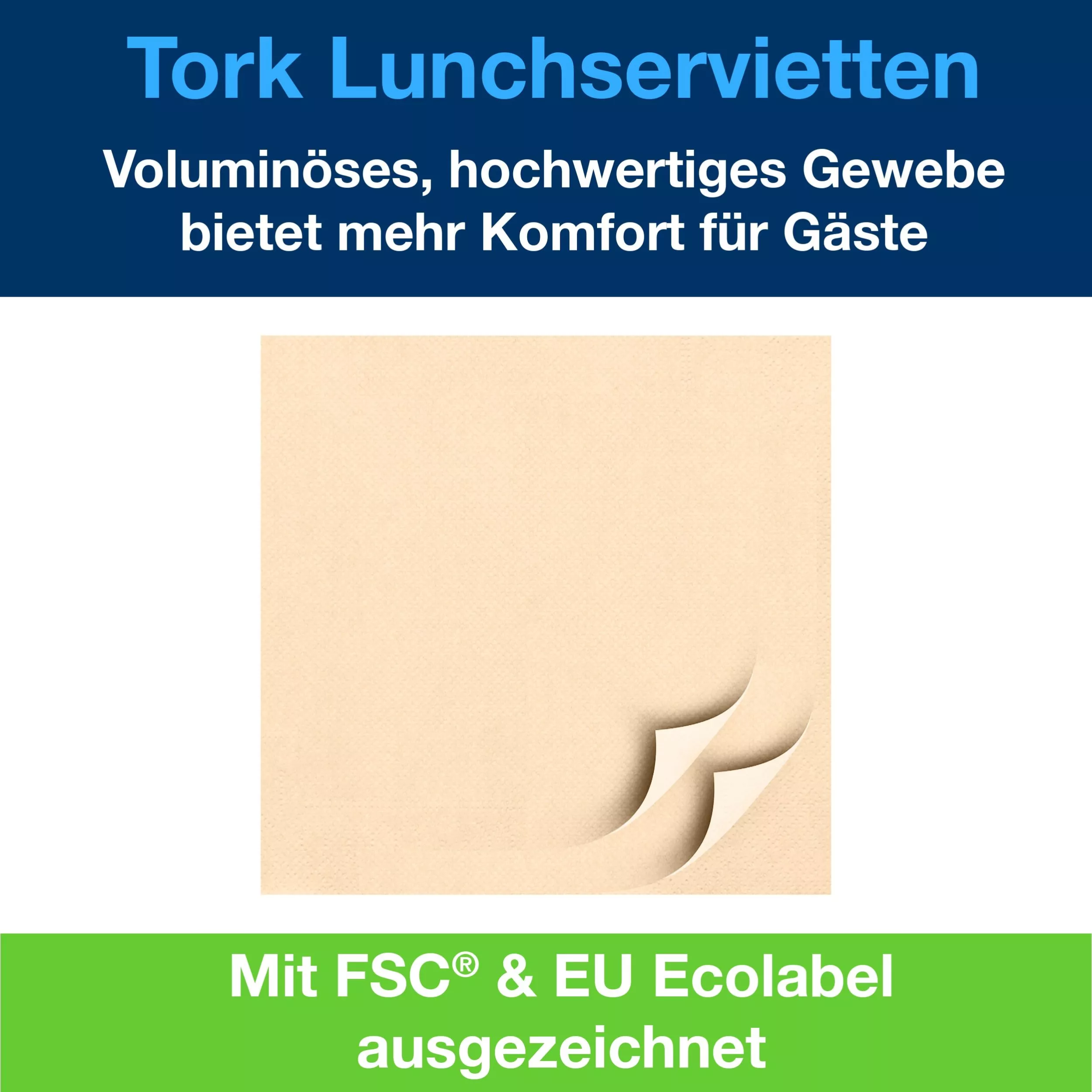 Tork Soft Lunchserviette Sand, 1/4-Falz, 3-lagig, 33 cm × 33 cm, 10 × 150 Servietten, 477866