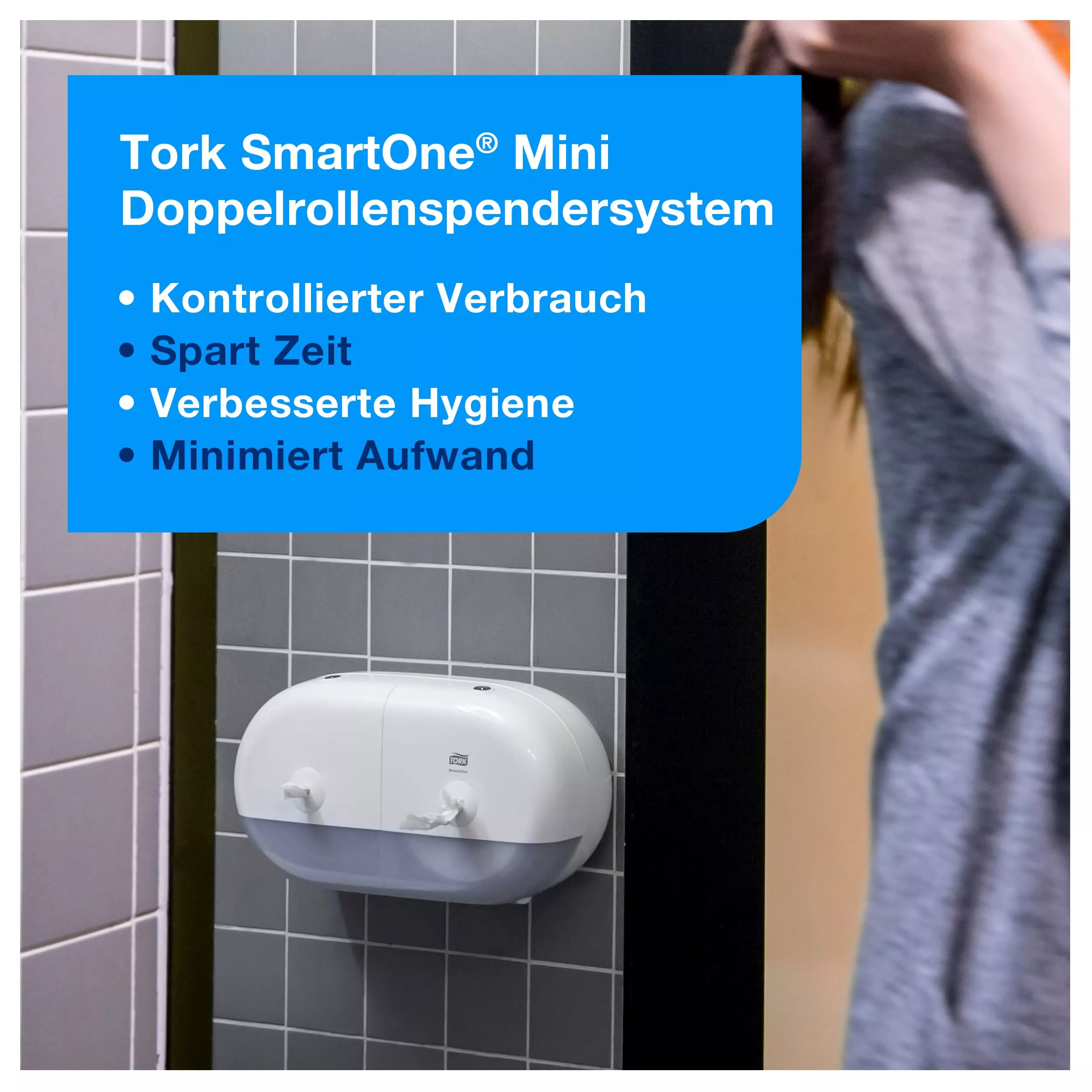 Tork SmartOne® Mini Doppelrollenspender für Toilettenpapier Weiß T9, Hohe Kapazität, Elevation Linie, 682000