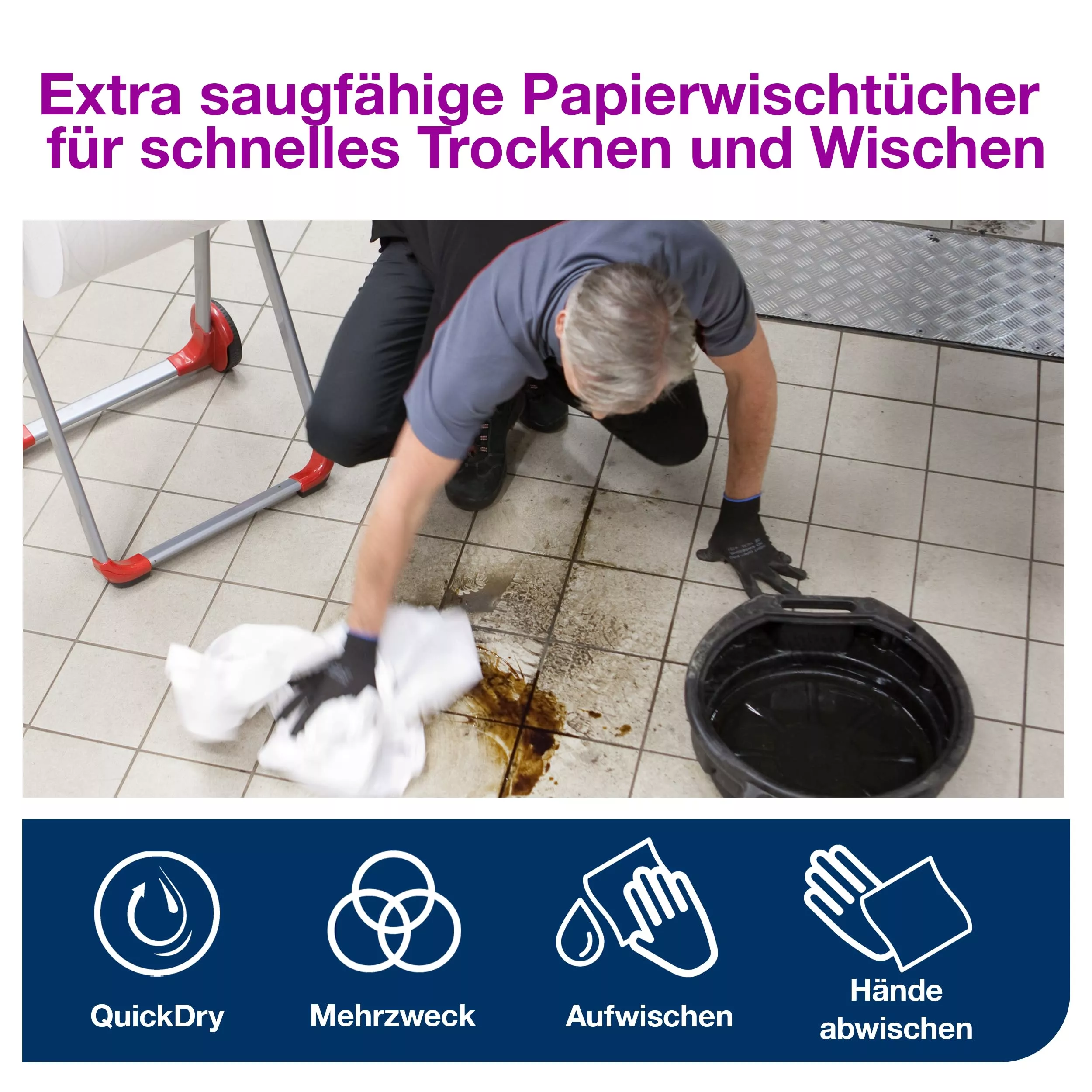 Tork Starke Mehrzweck-Papierwischtücher Weiß W1/2/3, 1 × 750 m Rolle, 130042