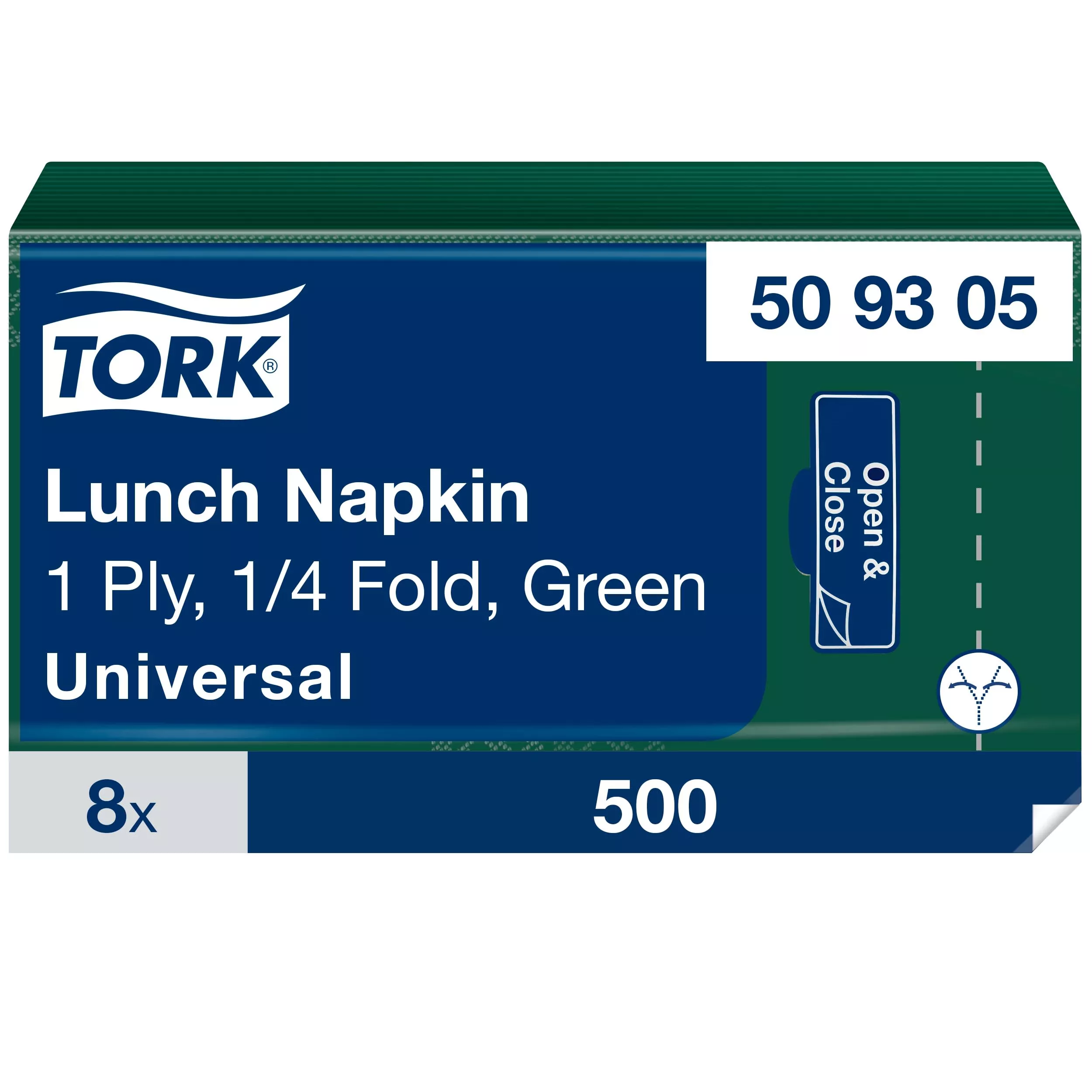 Tork Lunchserviette Dunkelgrün, 1/4‑Falz, 1‑lagig, 32 cm × 32 cm, 8 × 500 Servietten, 509305