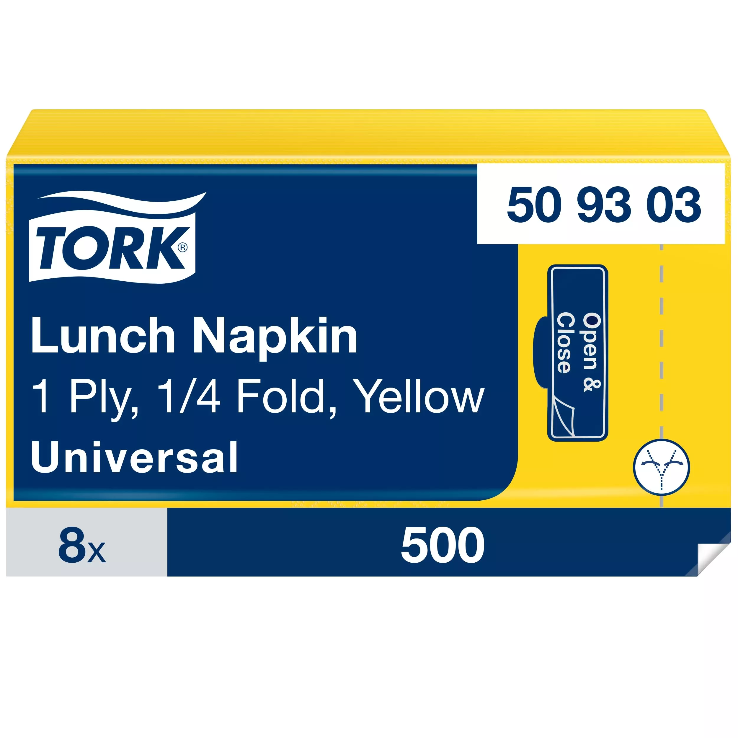 Tork Lunchservietten Gelb, 1/4-Falz, 1-lagig, 33 cm × 33 cm, 8 × 500 Servietten, 509303