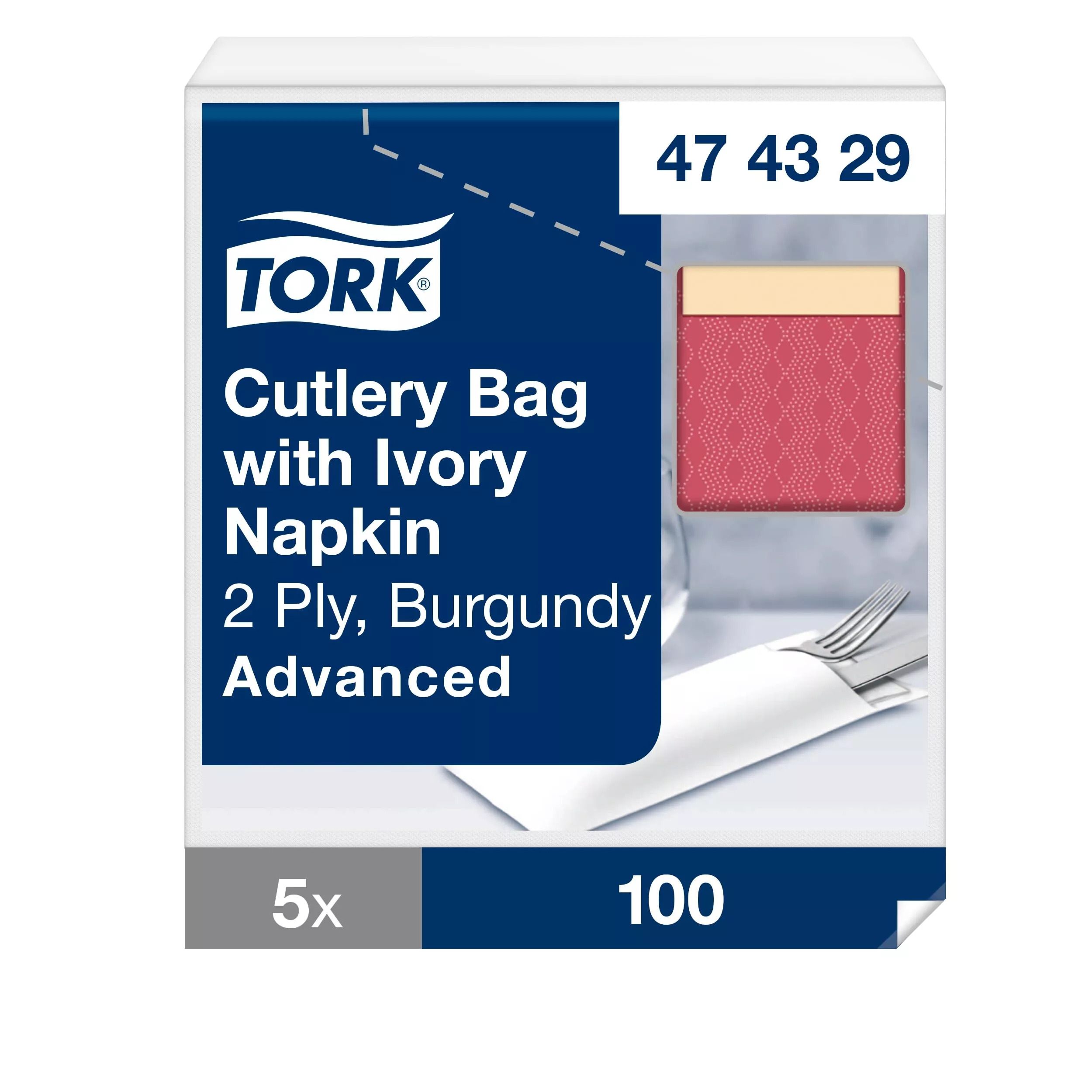 Tork hygienische Bestecktasche Bordeauxrot, mit Serviette Sand, 5 × 100 Bestecktaschen, 474329
