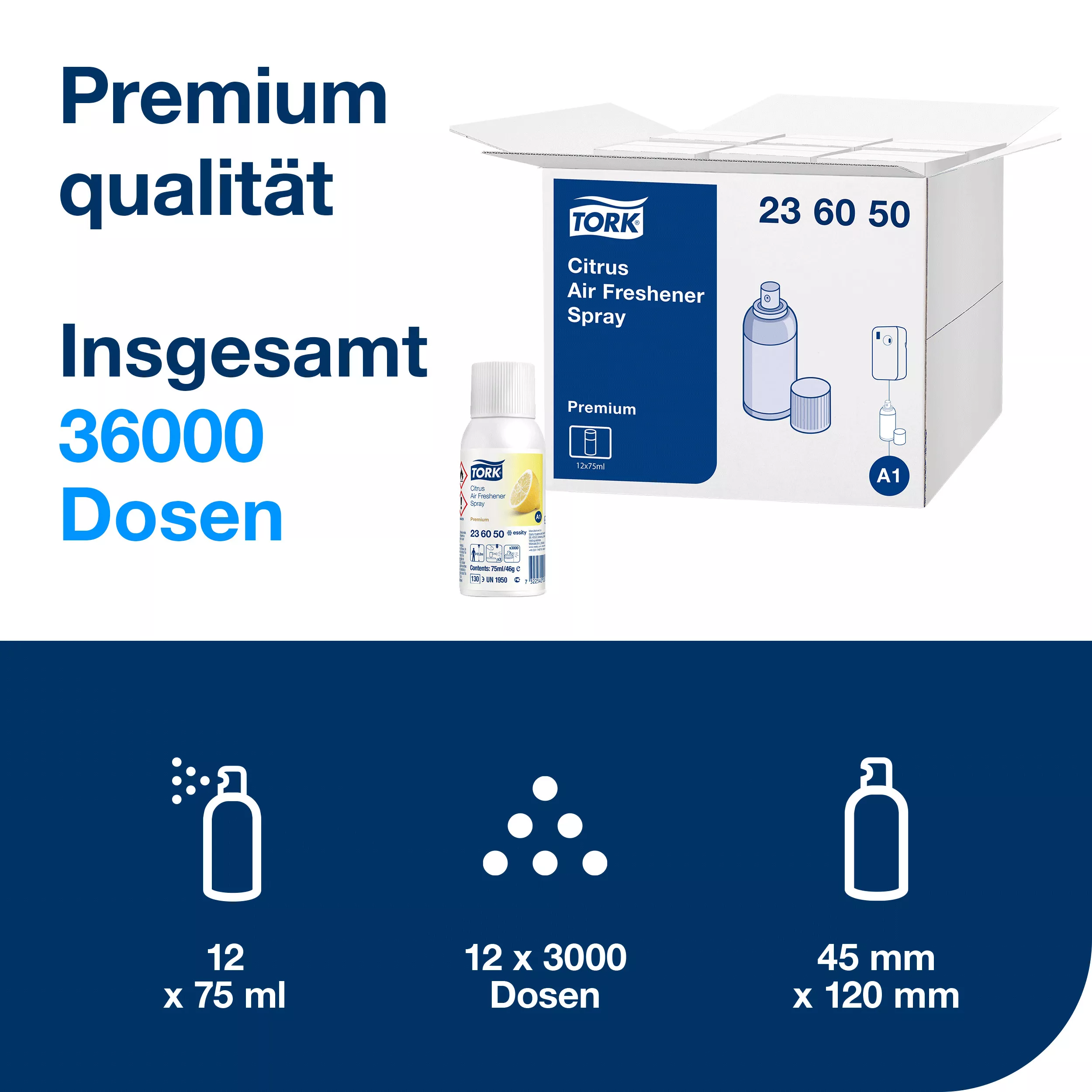 Tork Lufterfrischer Spray mit Zitrusduft A1, Flexible Einstellung, 12 Nachfüllungen, 236050