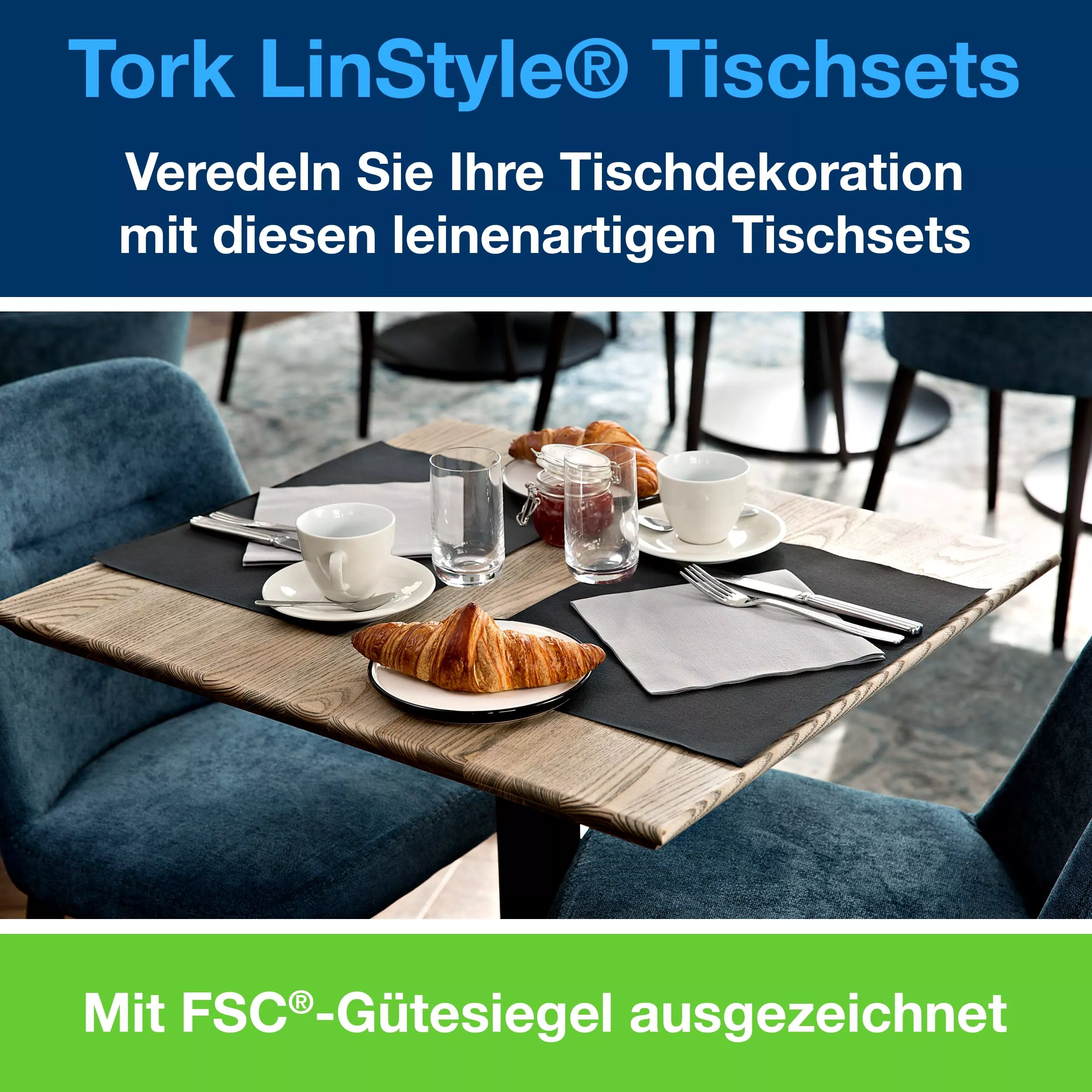 Tork LinStyle® Tischset Schwarz, 39 cm × 30 cm, 5 × 100 Tischsets, 474405