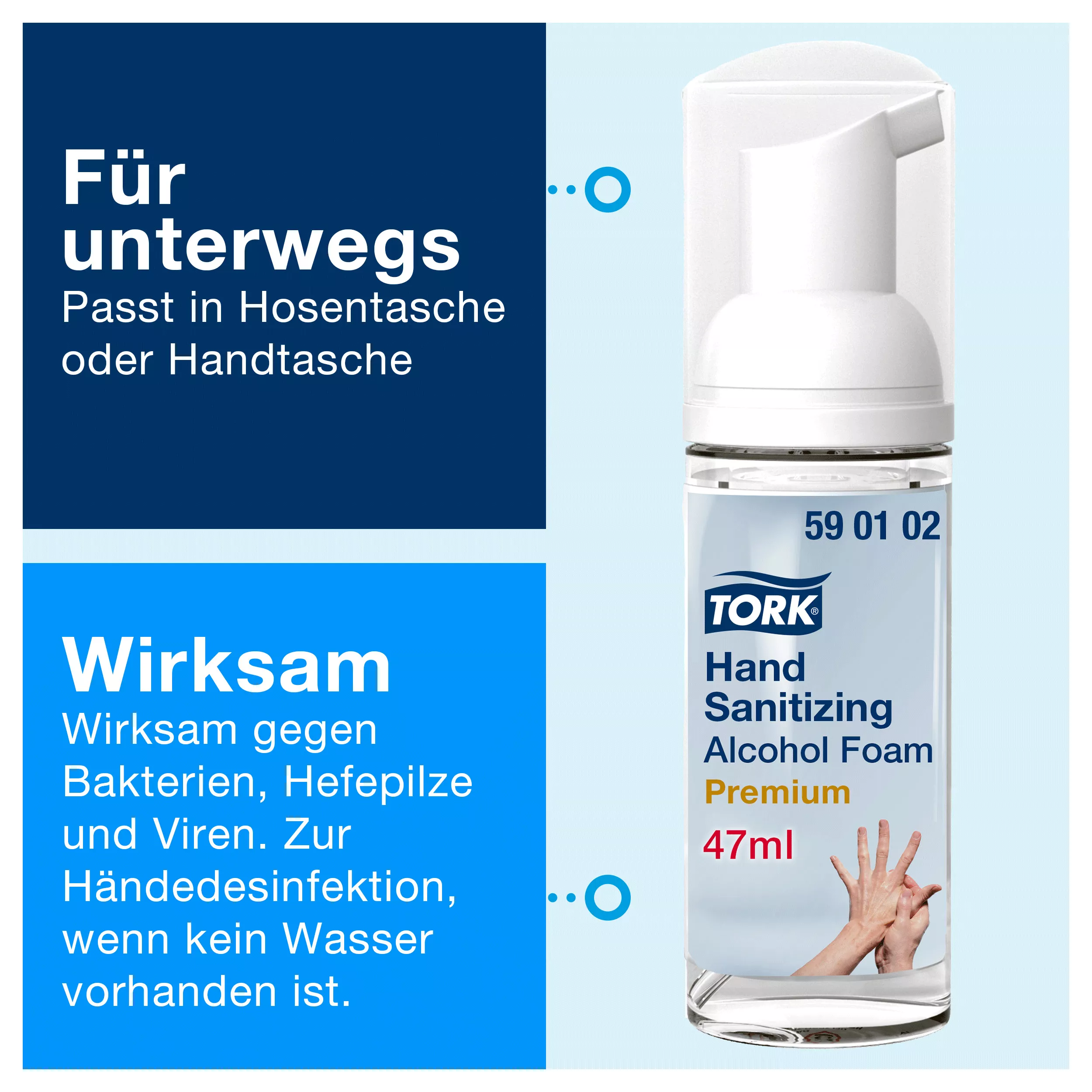 Tork Desinfizierender Hand Alkohol Schaum, dermatologisch getestet, 24 x 47 ml, 590102