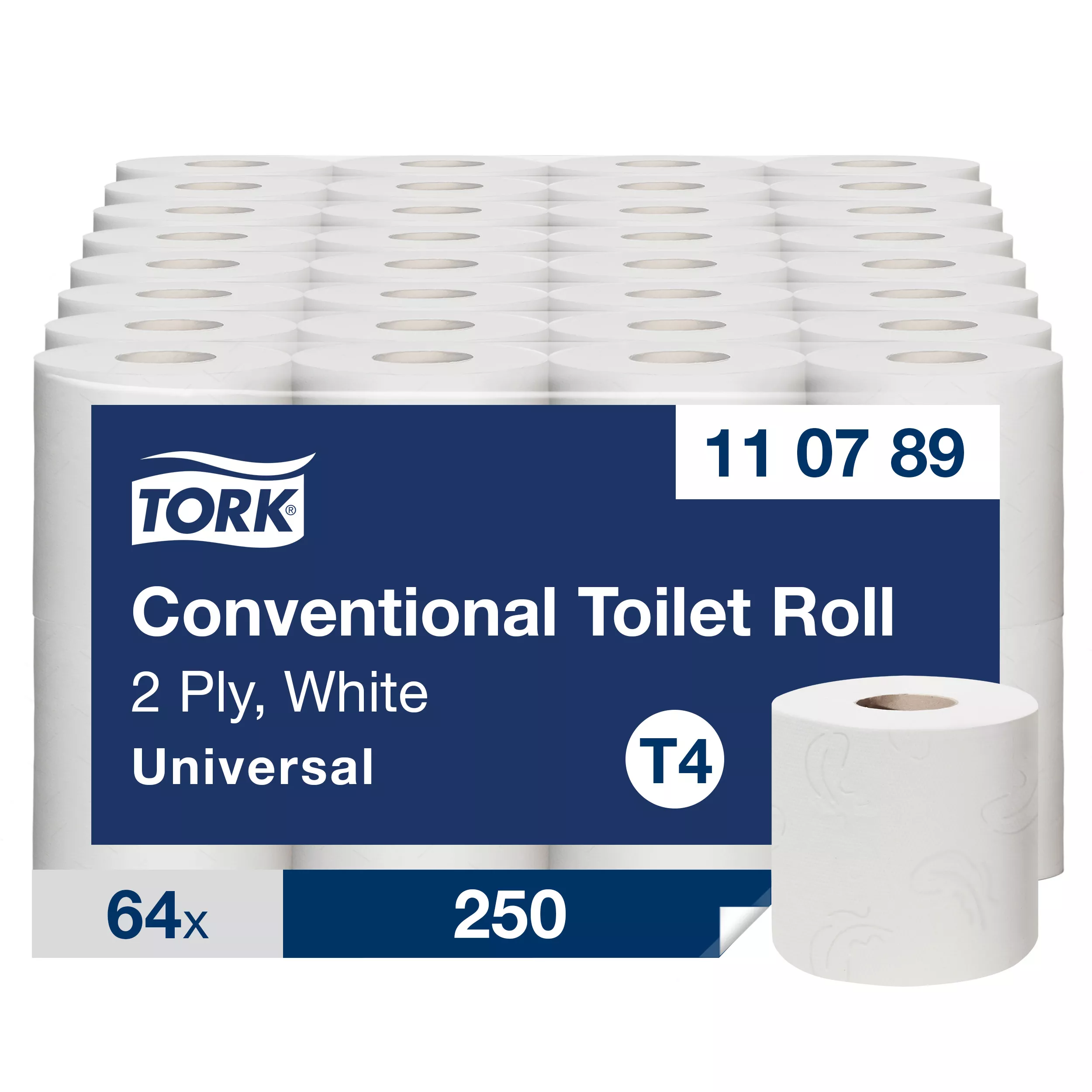 Tork Kleinrollen Toilettenpapier Weiß T4, Universal, 2-lagig, 64 × 250 Blatt, 110789