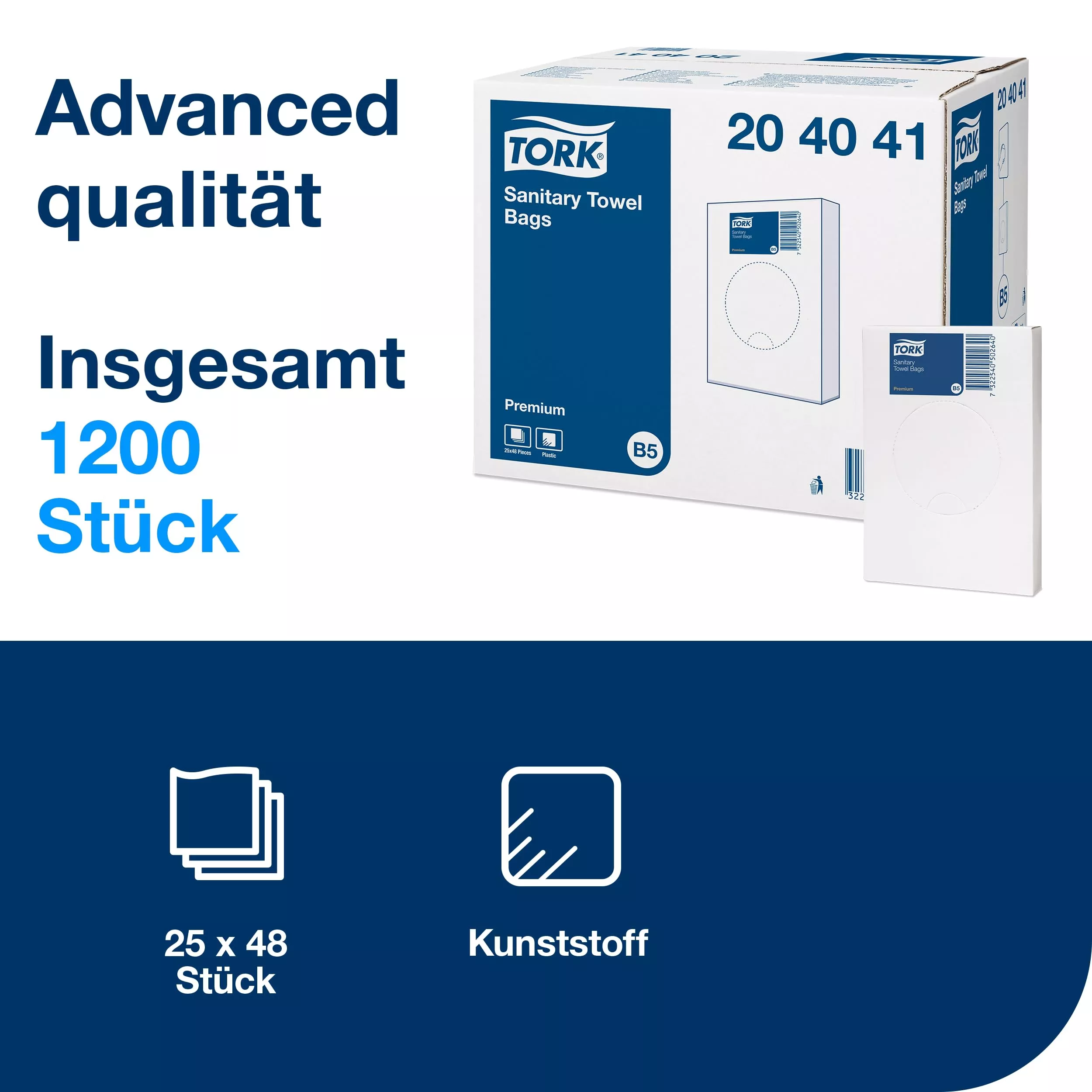Tork 1,4 l Hygienebeutel Weiß, zur Entsorgung von Hygieneartikeln, 48 Packs á 25 Beutel, 204041