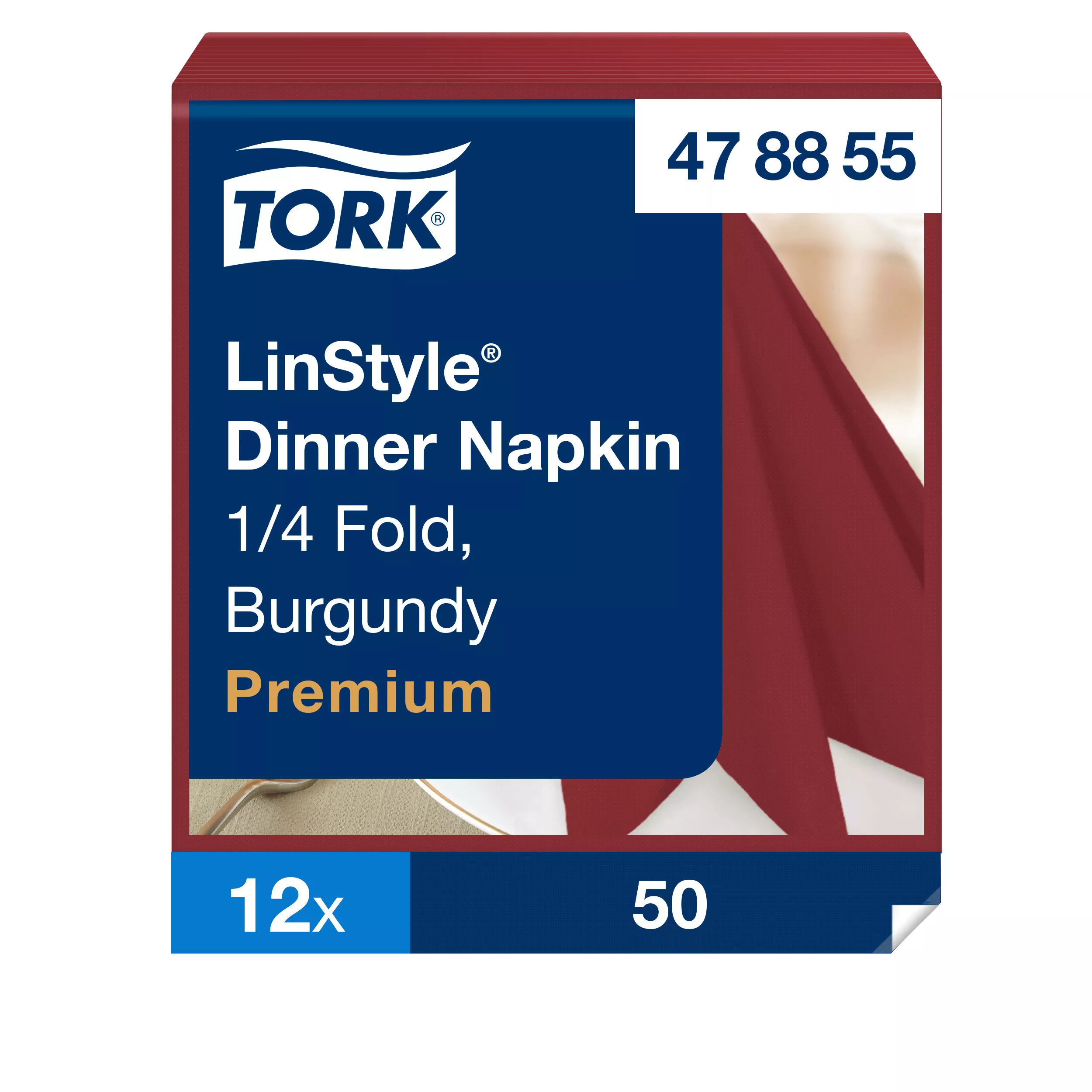 Tork LinStyle® Dinnerservietten Bordeauxrot, 1/4‑Falz, 39 cm × 39 cm, 12 × 50 Servietten, 478855