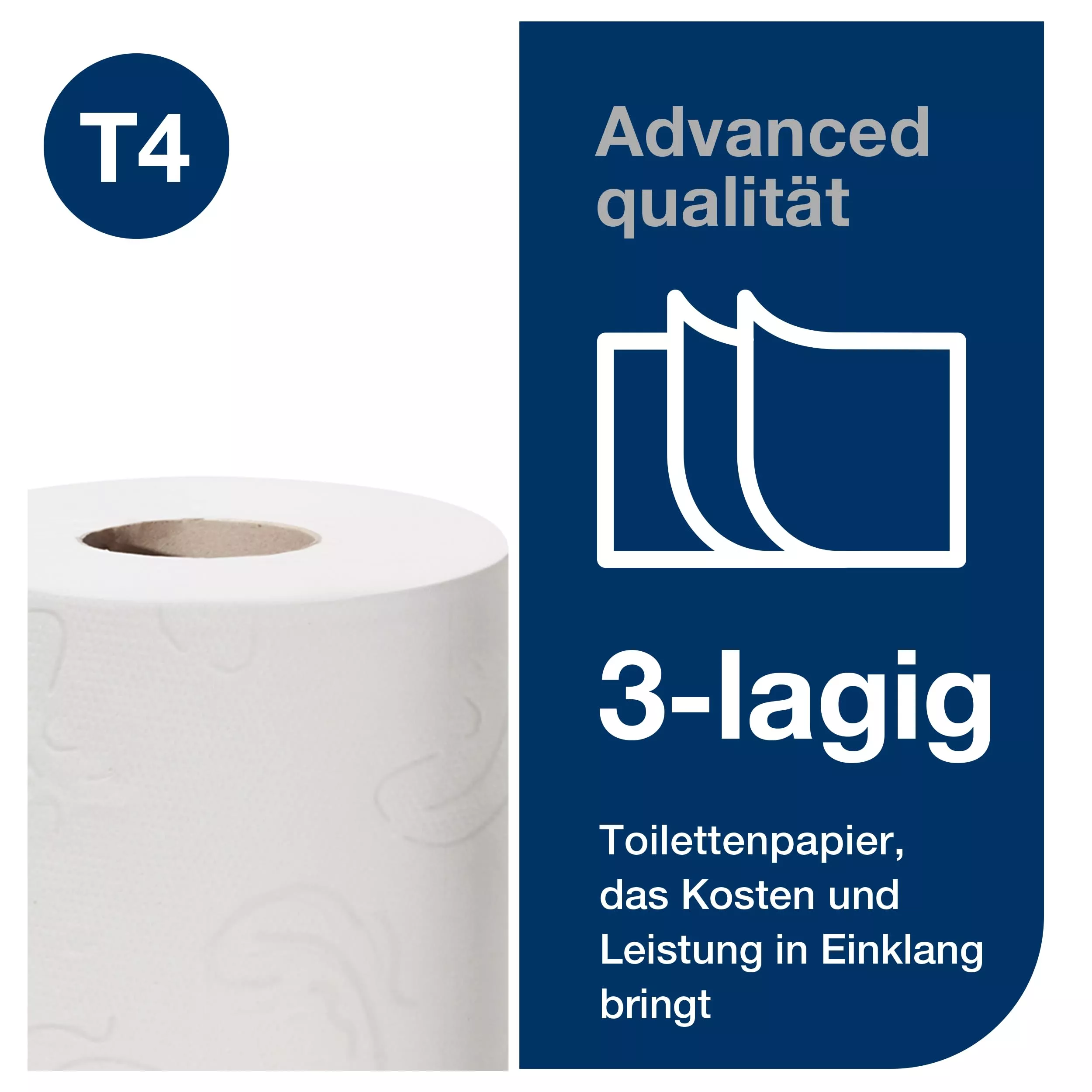 Tork Kleinrollen Toilettenpapier Weiß T4, Advanced, 3-lagig, 30 × 250 Blatt, 110782