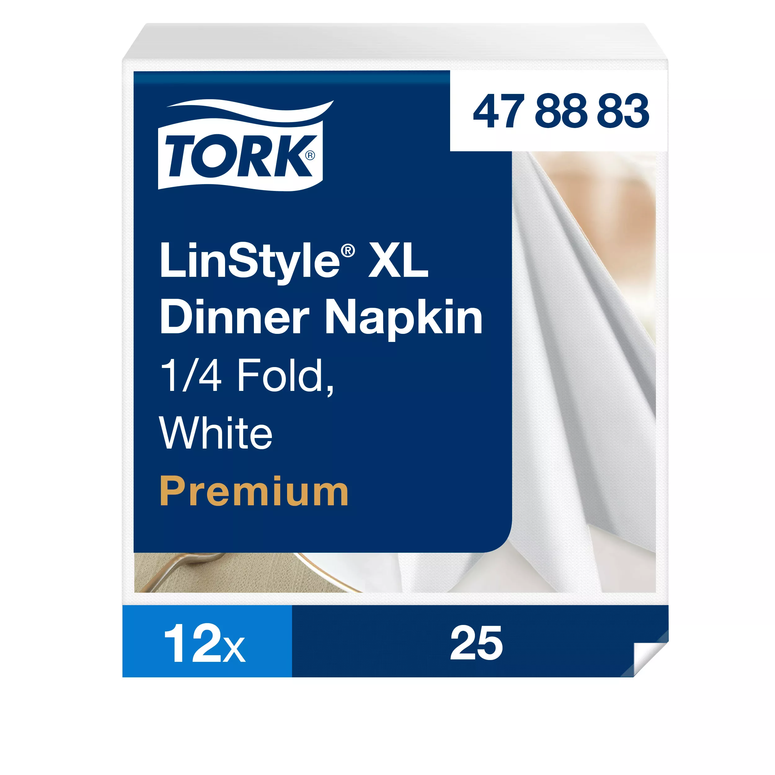 Tork LinStyle® XL-Dinnerservietten Weiß, 1/4‑Falz, 48 cm × 48 cm, 12 × 25 Servietten, 478883
