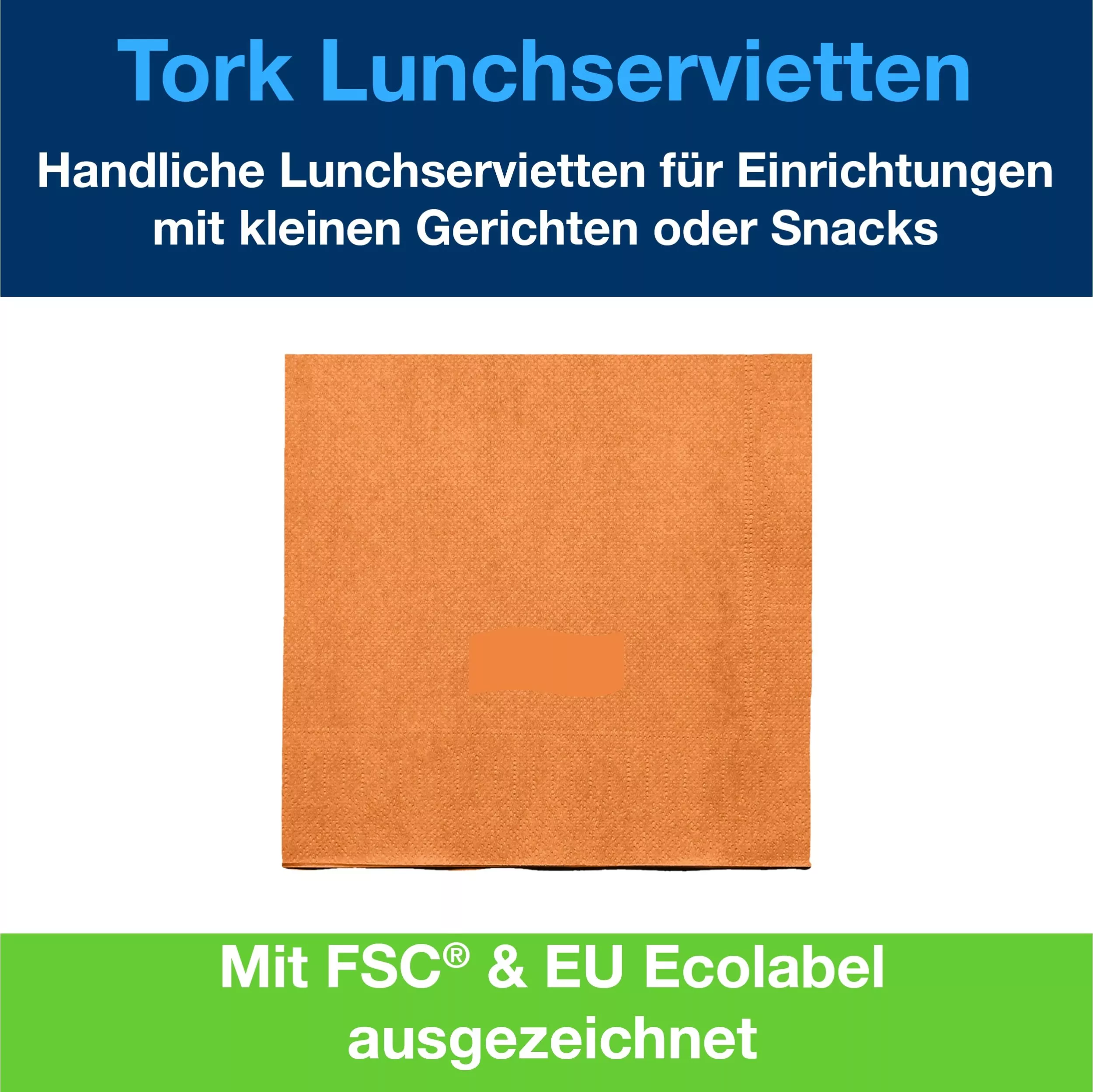 Tork Lunchserviette Orange, 1/4-Falz, 2-lagig, 33 cm × 33 cm, 10 × 200 Servietten, 477843