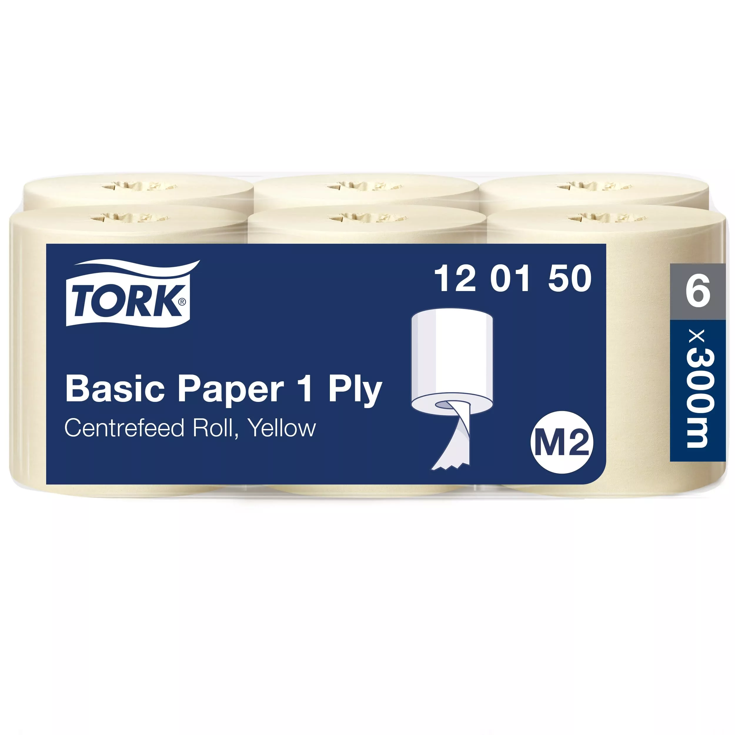 Tork Standard-Papierwischtücher mit Innenabrollung Gelb M2, saugfähige Papiertücher, 6 × 300 m, 120150