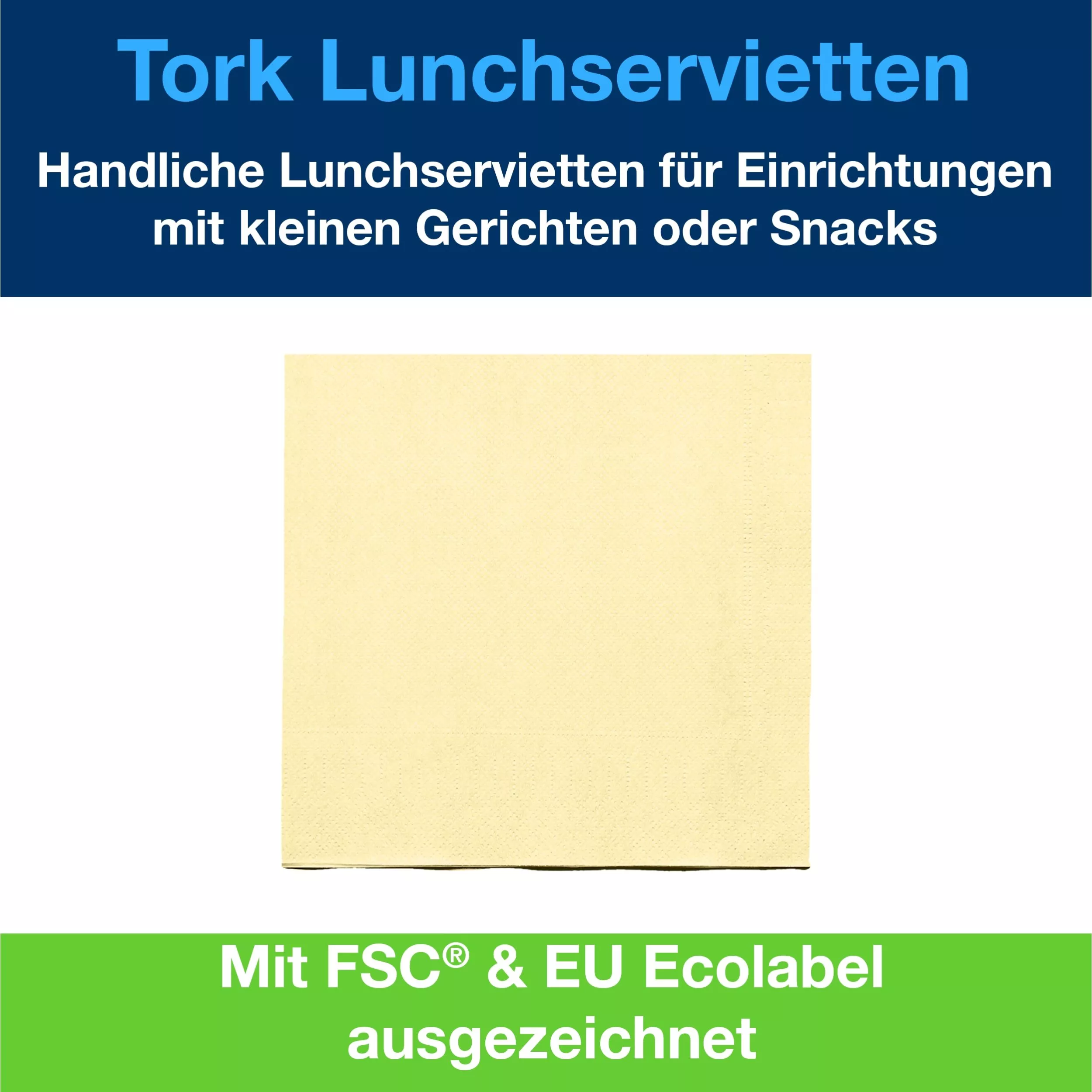 Tork Lunchserviette Champagner, 1/4-Falz, 2-lagig, 33 cm × 33 cm, 10 × 200 Servietten, 477153