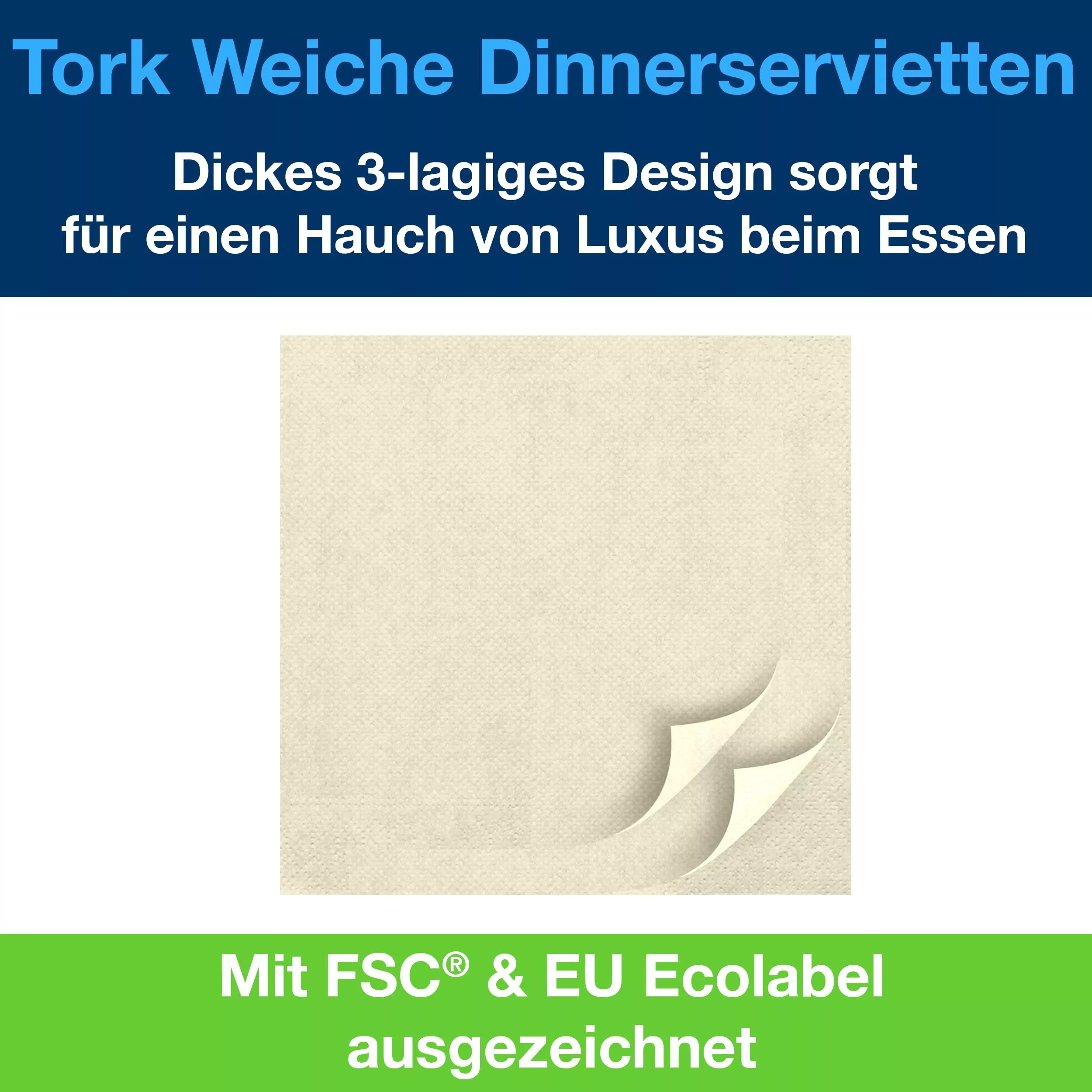 Tork Soft Dinnerservietten Champagner, 1/4‑Falz, 3‑lagig, 40 cm × 39 cm, 12 × 100 Servietten, 477588