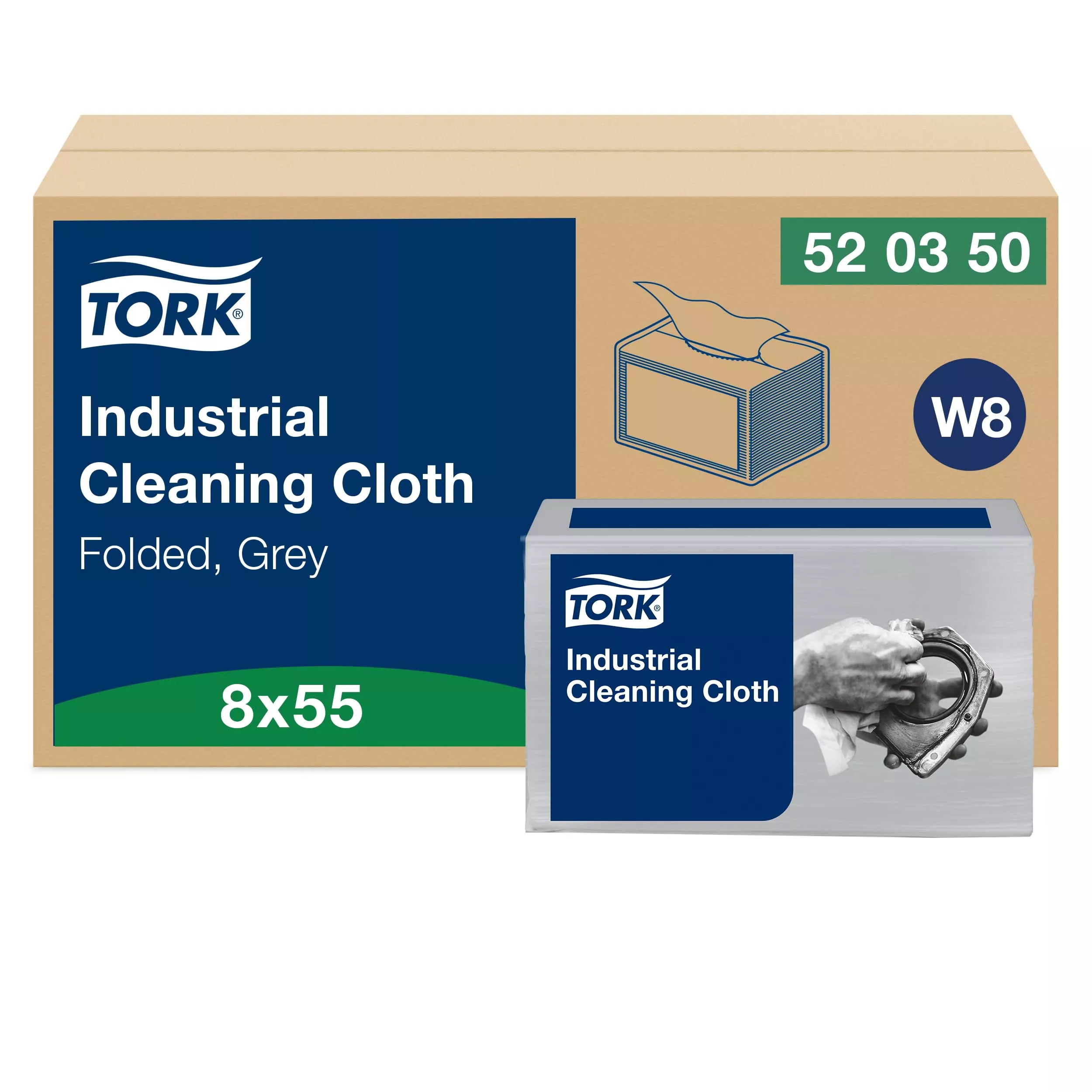 Tork Industrie-Reinigungstücher Grau W8, Gefaltet, 8 × 55 Tücher, 520350