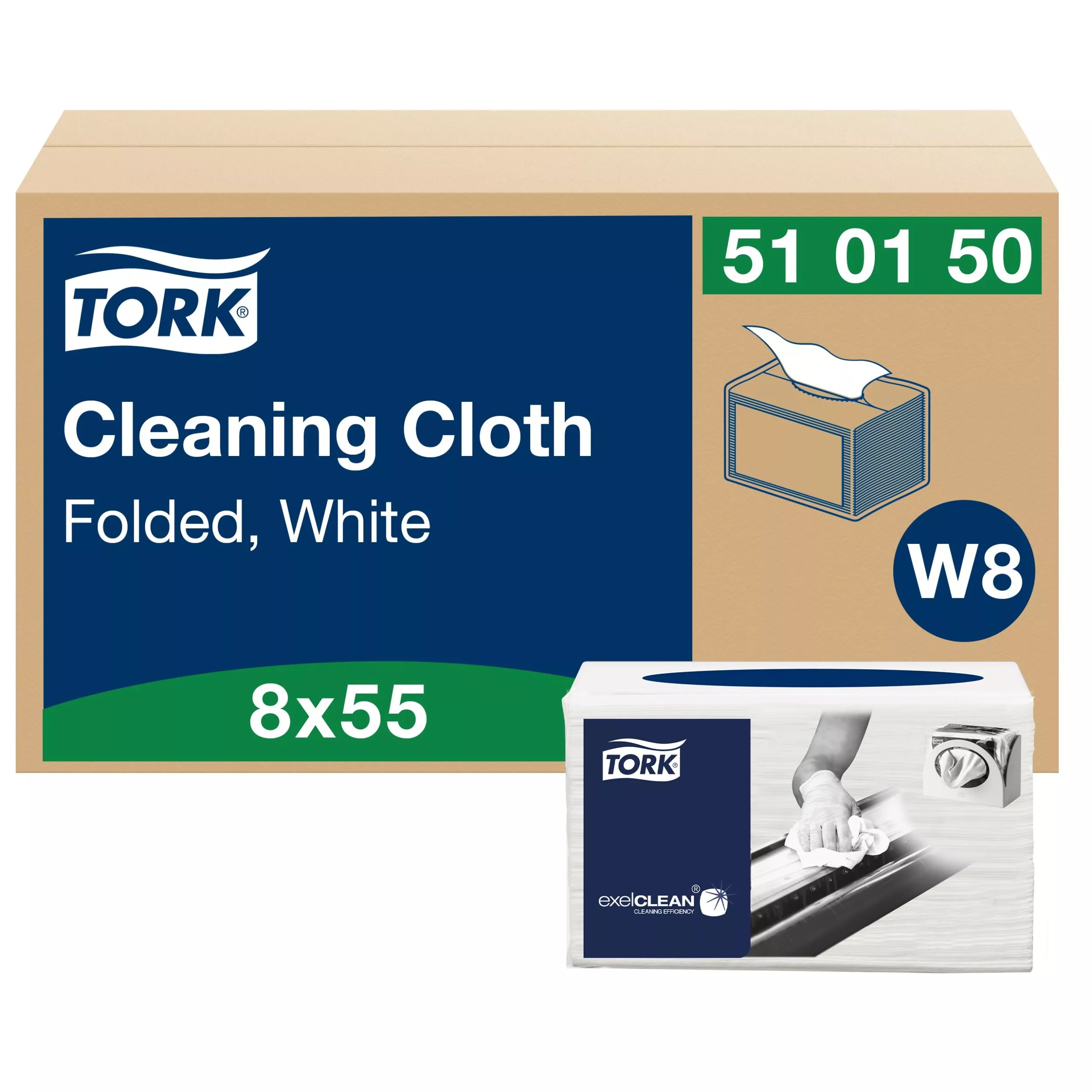 Tork Reinigungstücher Weiß W8, Weich und Flexibel, 8 × 55 Tücher, 510150