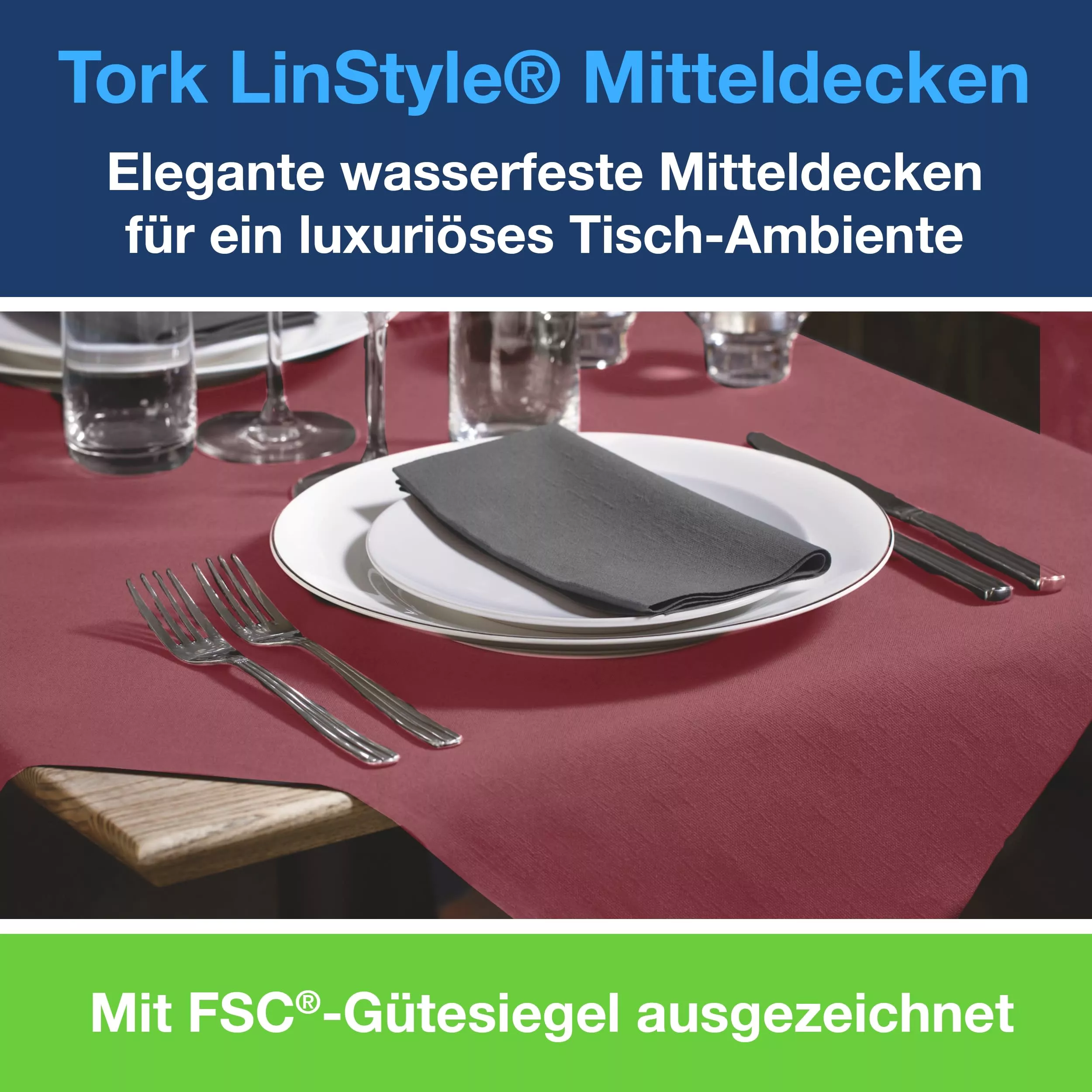 Tork LinStyle® Mitteldecke Bordeauxrot, robust, 1-lagig, 80 cm × 80 cm, 5 × 20 Mitteldecken, 474746