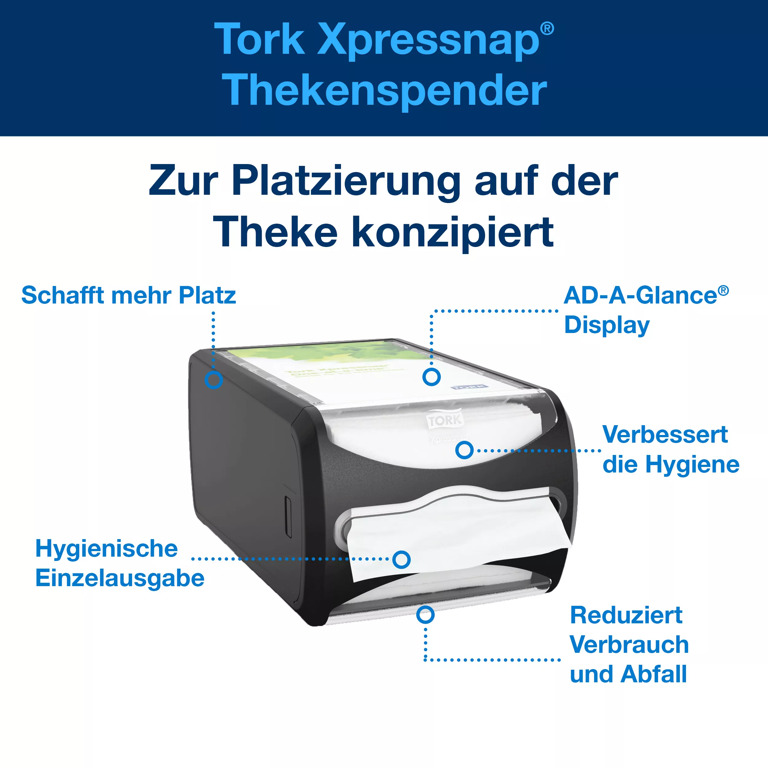 Tork Xpressnap® Thekenspender Schwarz N4, Signature Linie, 14,5 cm × 19,1 cm × 30,7 cm, 272511