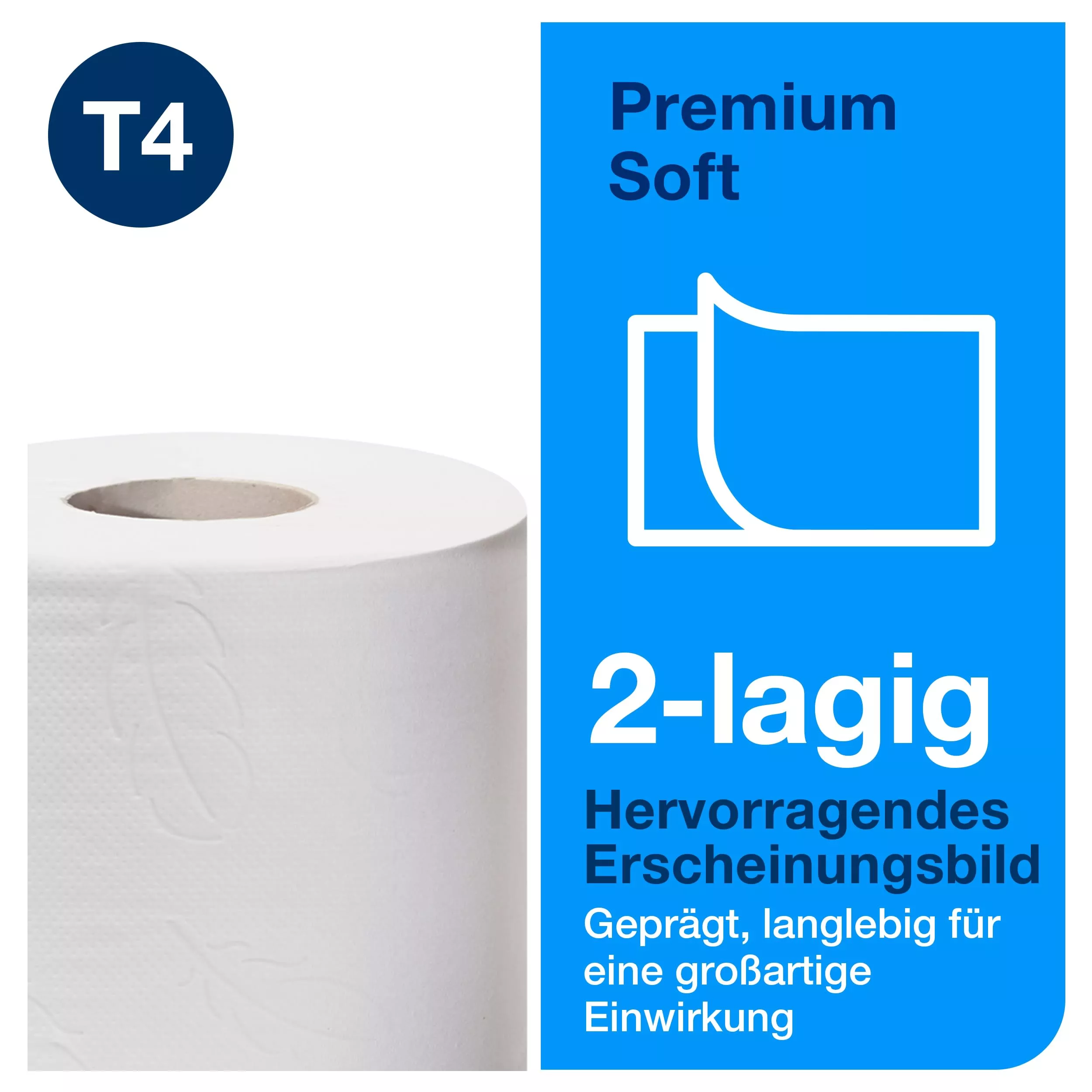 Tork Weiches Kleinrollen-Toilettenpapier Weiß T4, Premium, 2-lagig, 42 × 400 Blatt, 12324