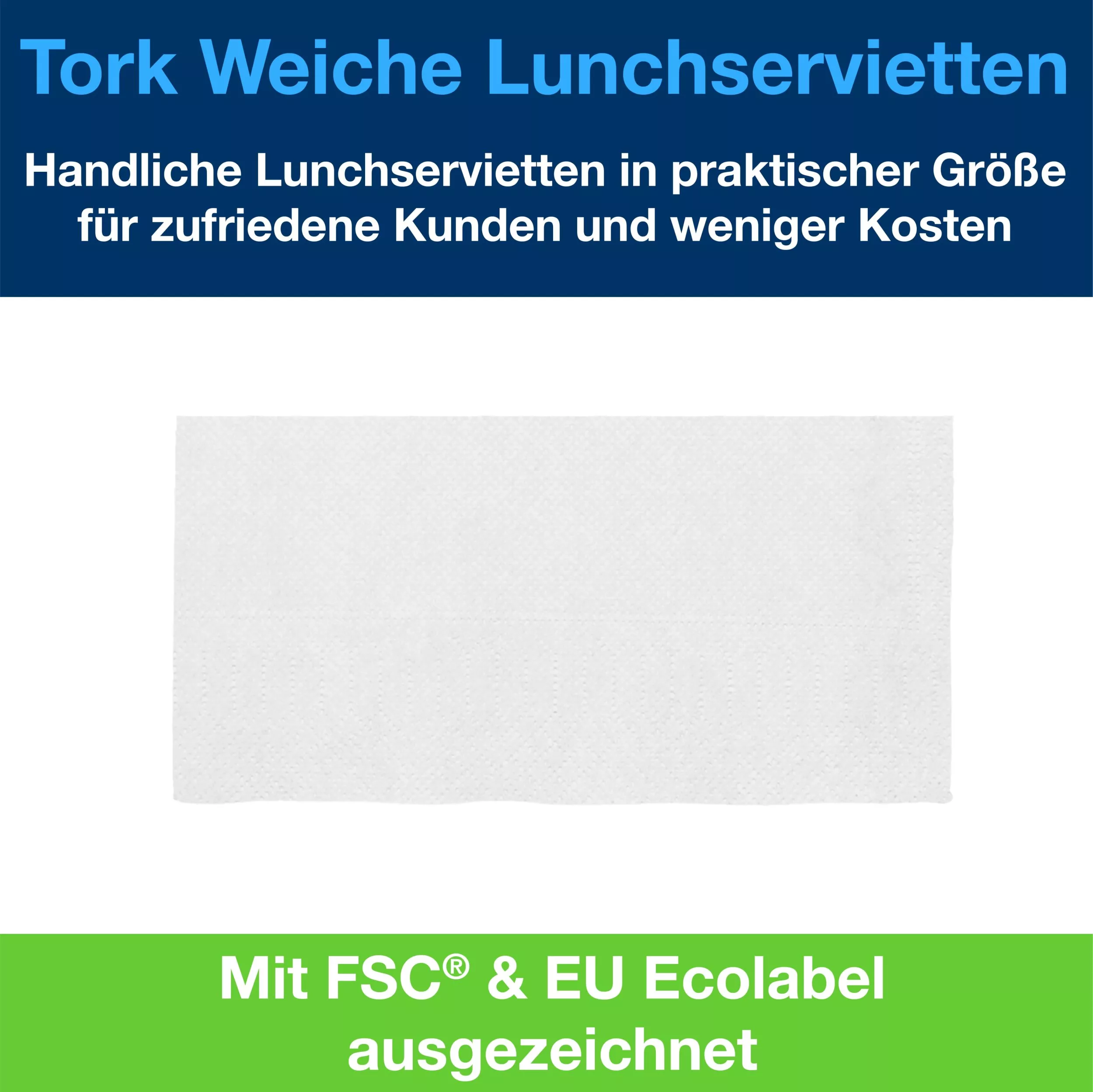 Tork Soft Lunchserviette Weiß, 1/8-Falz, 2-lagig, 33 cm × 33 cm, 10 × 150 Servietten, 477402