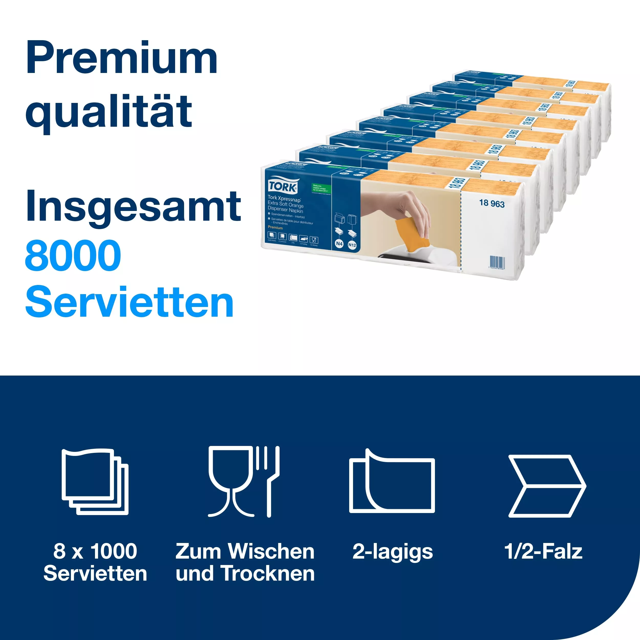 Tork Xpressnap® Extra Soft Spenderservietten Orange N4, 1/2-Falz, 2-lagig, 8 x 1000 Blatt, 18963