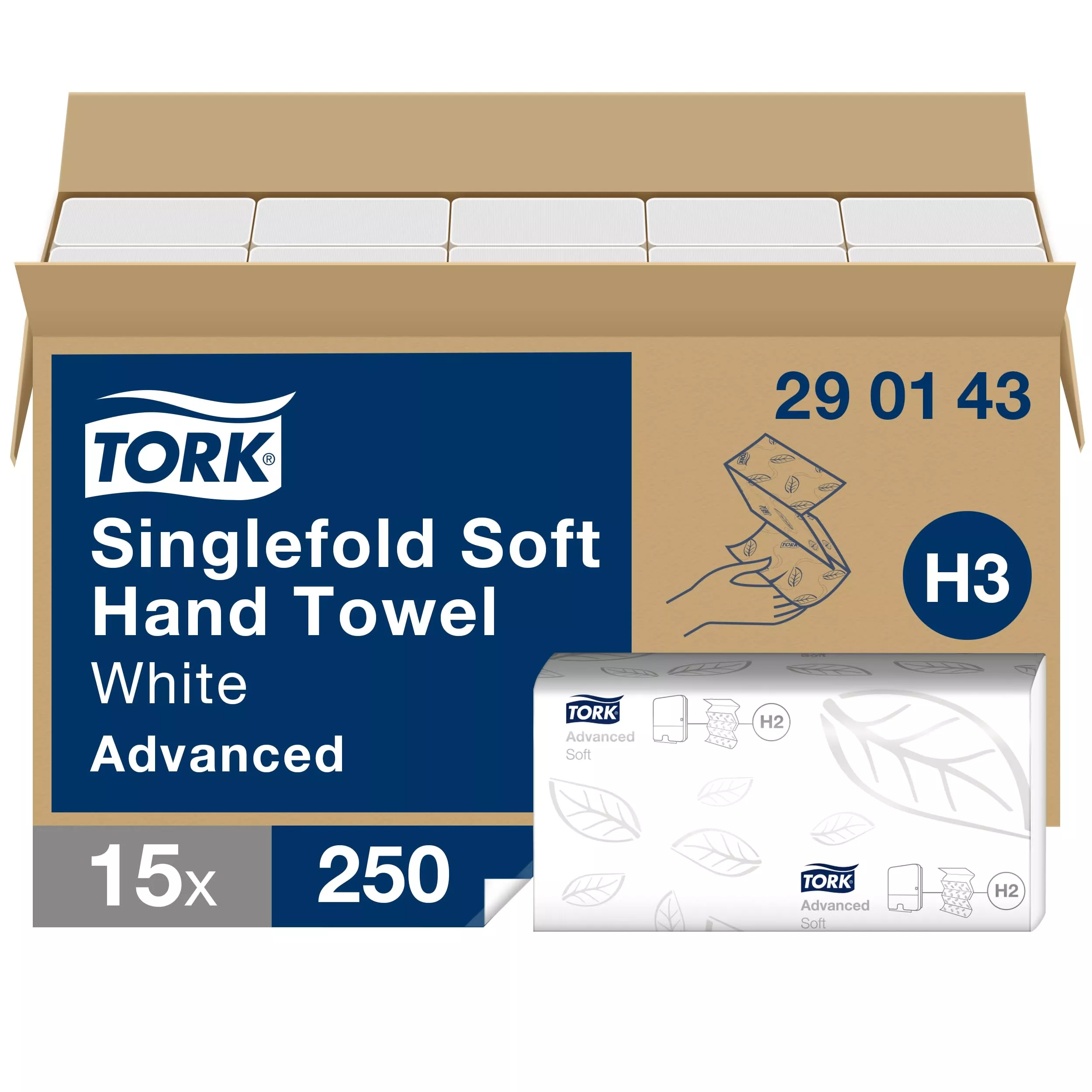 Tork weiche Zickzack-Handtücher Weiß H3, Advanced-Qualität, kosteneffizient, 15 × 250 Tücher, 290143